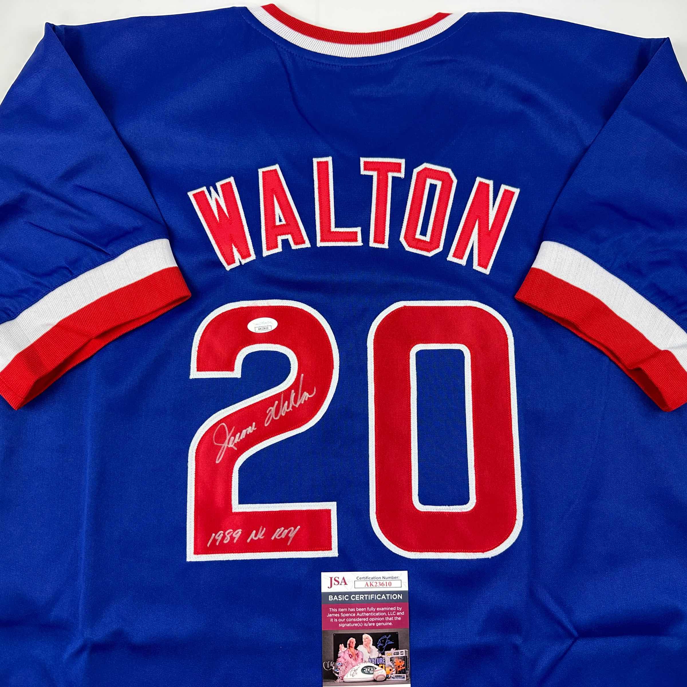 Autographed/Signed Jerome Walton 1989 NL ROY Chicago Blue Baseball Jersey JSA COA - Image 2