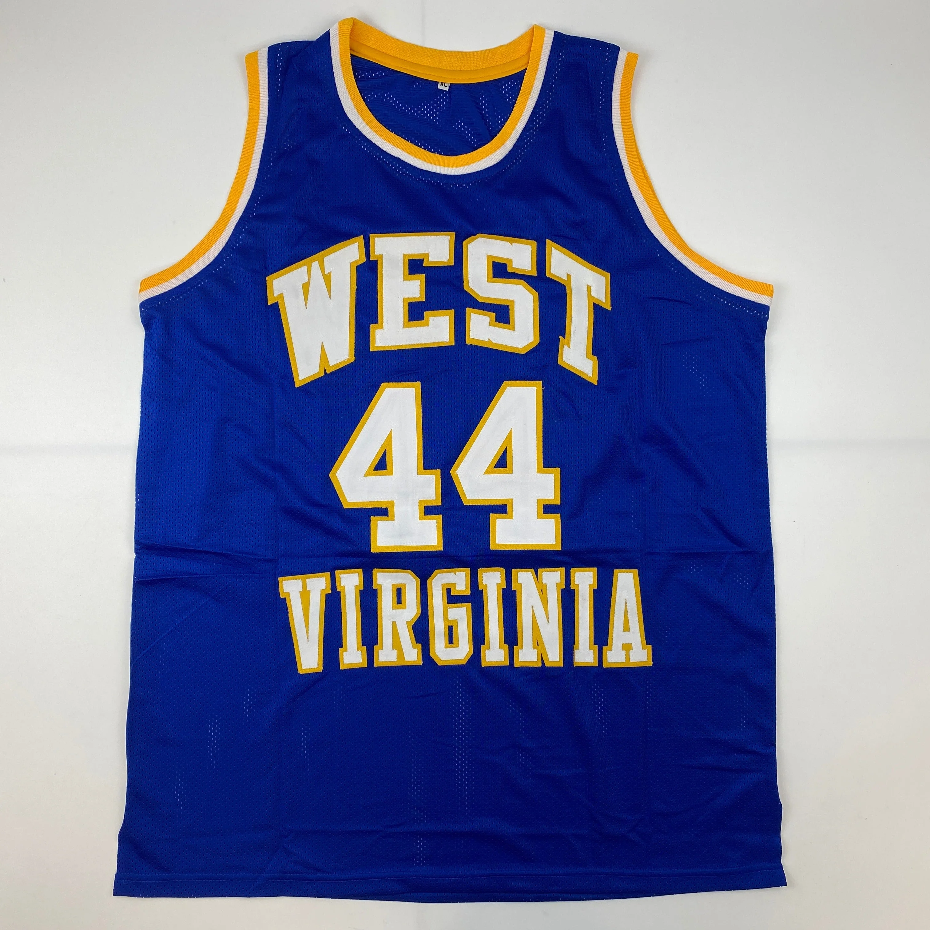 Autographed/Signed Jerry West West Virginia Blue College Basketball Jersey JSA COA - Image 4