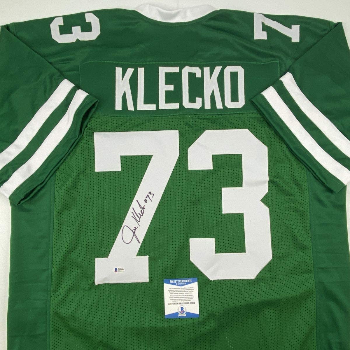Autographed/Signed Joe Klecko New York Green Football Jersey Beckett BAS COA - Image 2