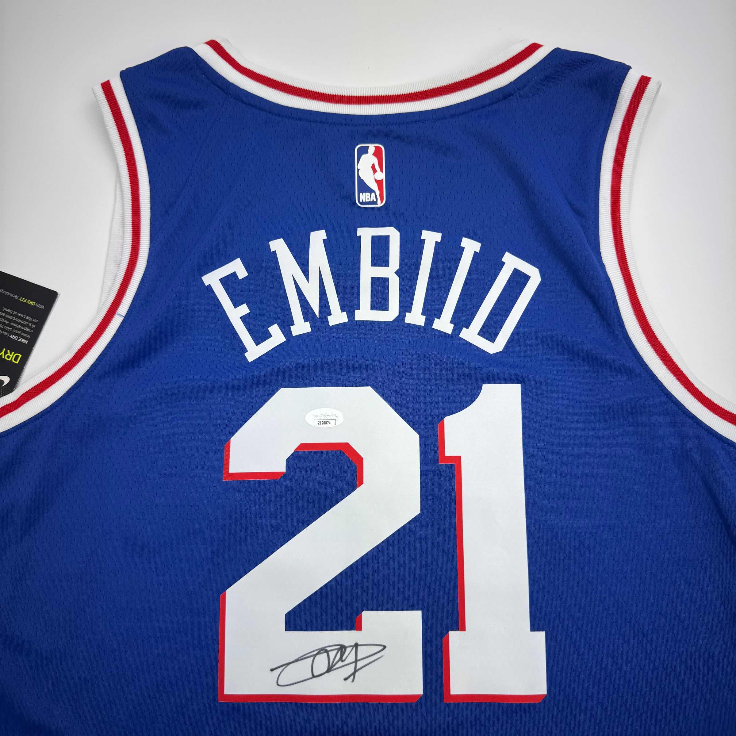 Autographed/Signed Joel Embiid Philadelphia Blue Basketball Jersey JSA COA/LOA - Image 2