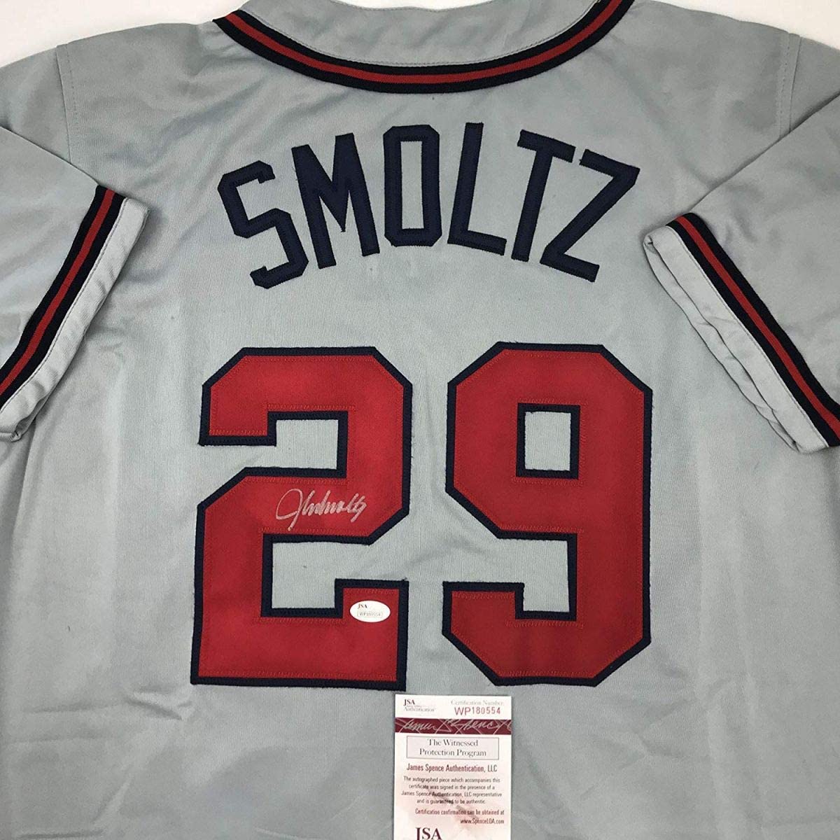 Autographed/Signed John Smoltz Atlanta Grey Baseball Jersey JSA COA - Image 2