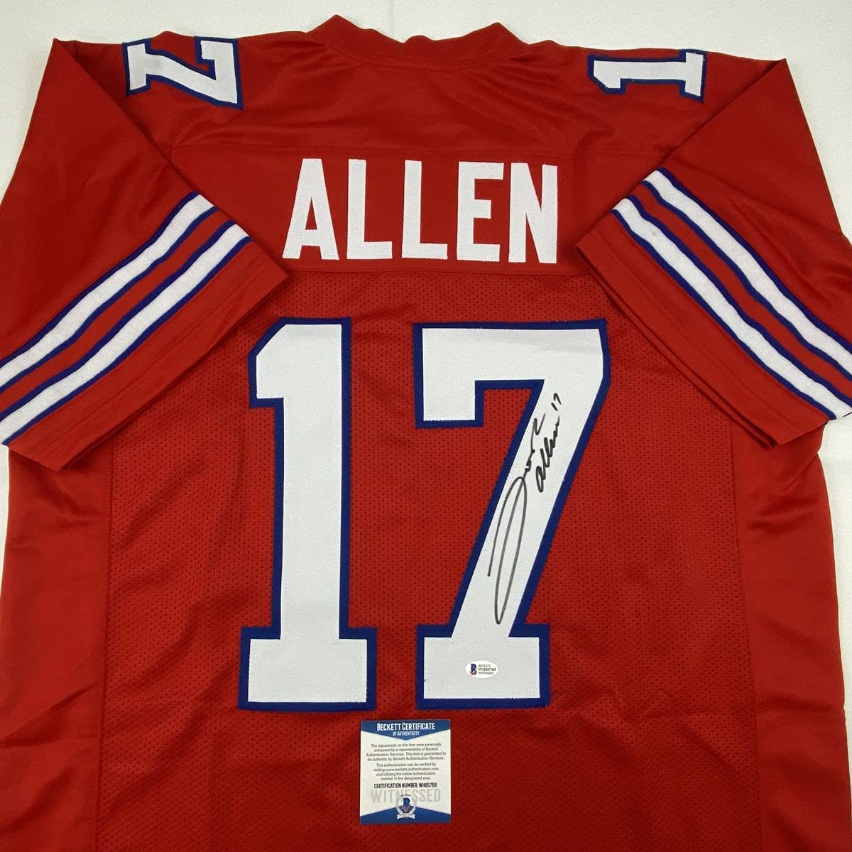 Autographed/Signed Josh Allen Buffalo Red Football Jersey Beckett BAS COA - Image 2
