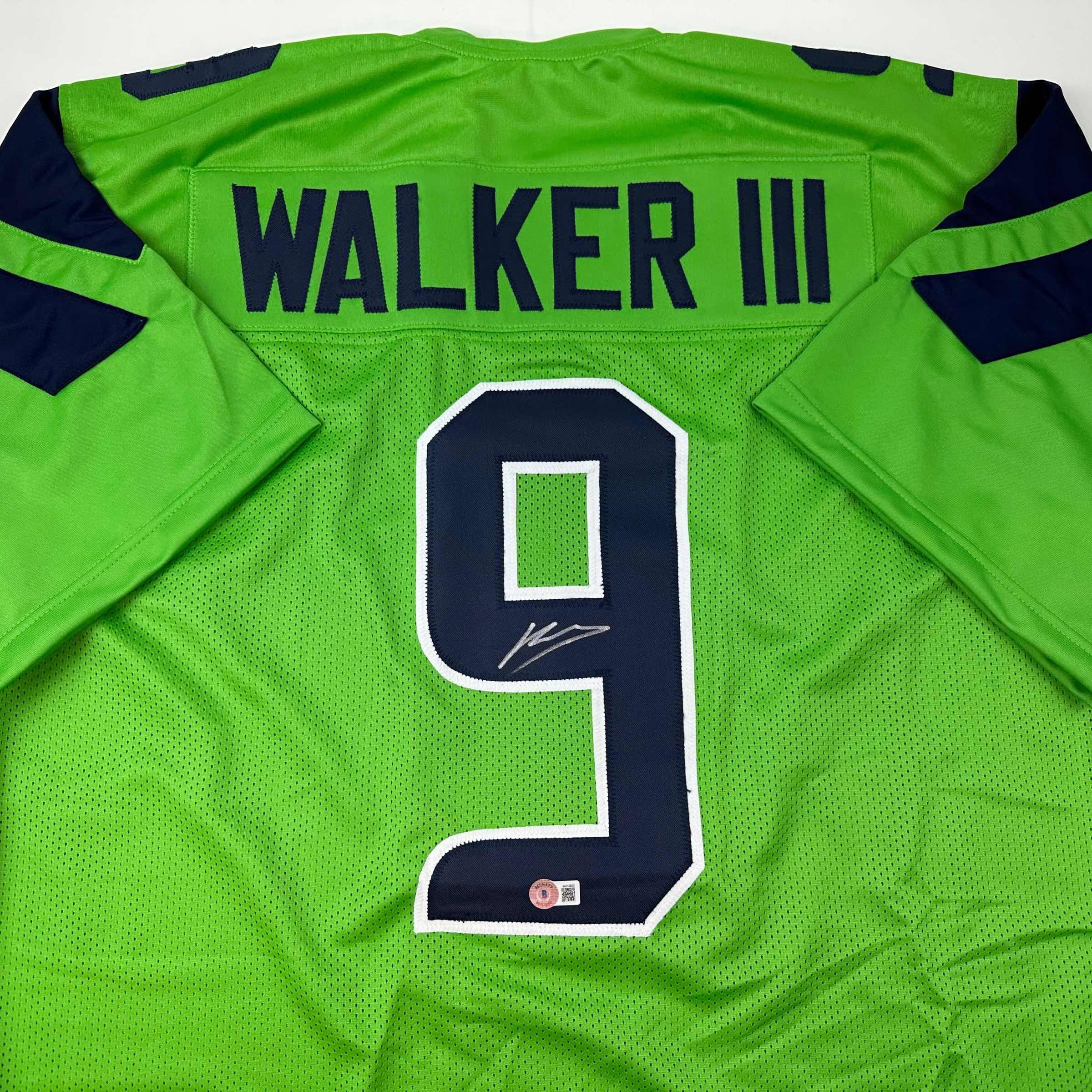 Autographed/Signed Kenneth Walker Seattle Green Football Jersey Beckett BAS COA - Image 2