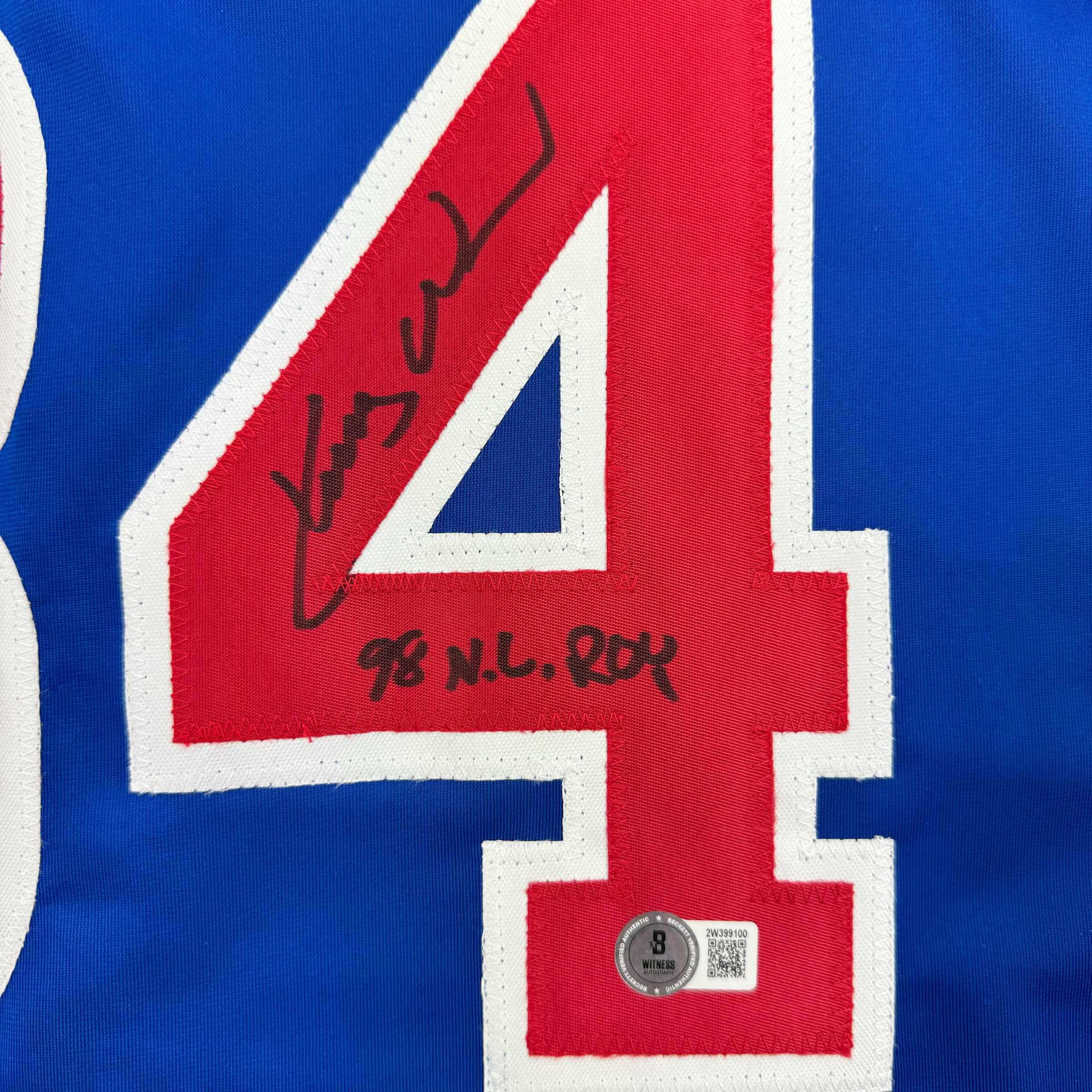 Autographed/Signed Kerry Wood 98 ROY Chicago Blue Baseball Jersey Beckett BAS COA - Image 3