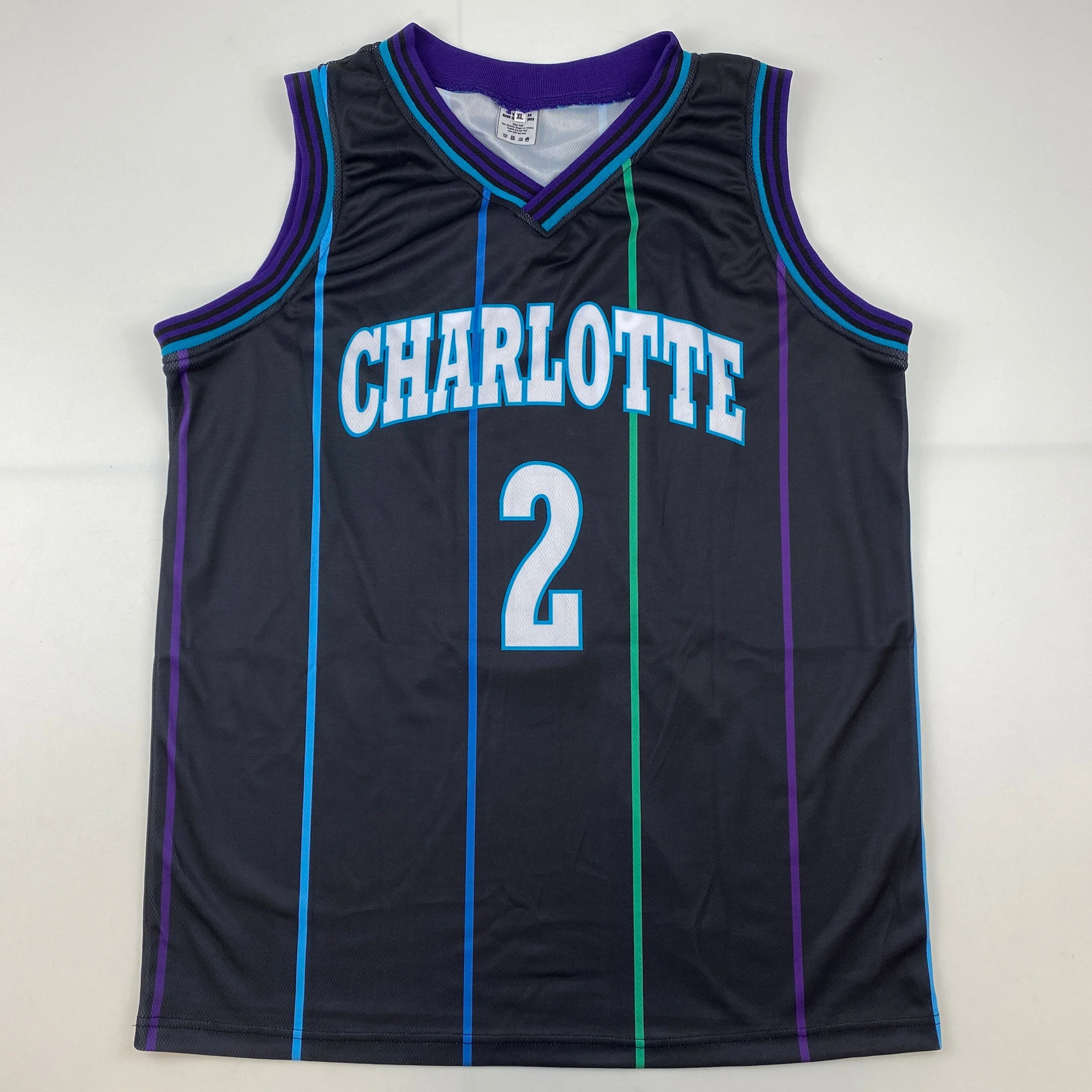 Autographed/Signed Larry Johnson Charlotte Black Basketball Jersey JSA COA - Image 4