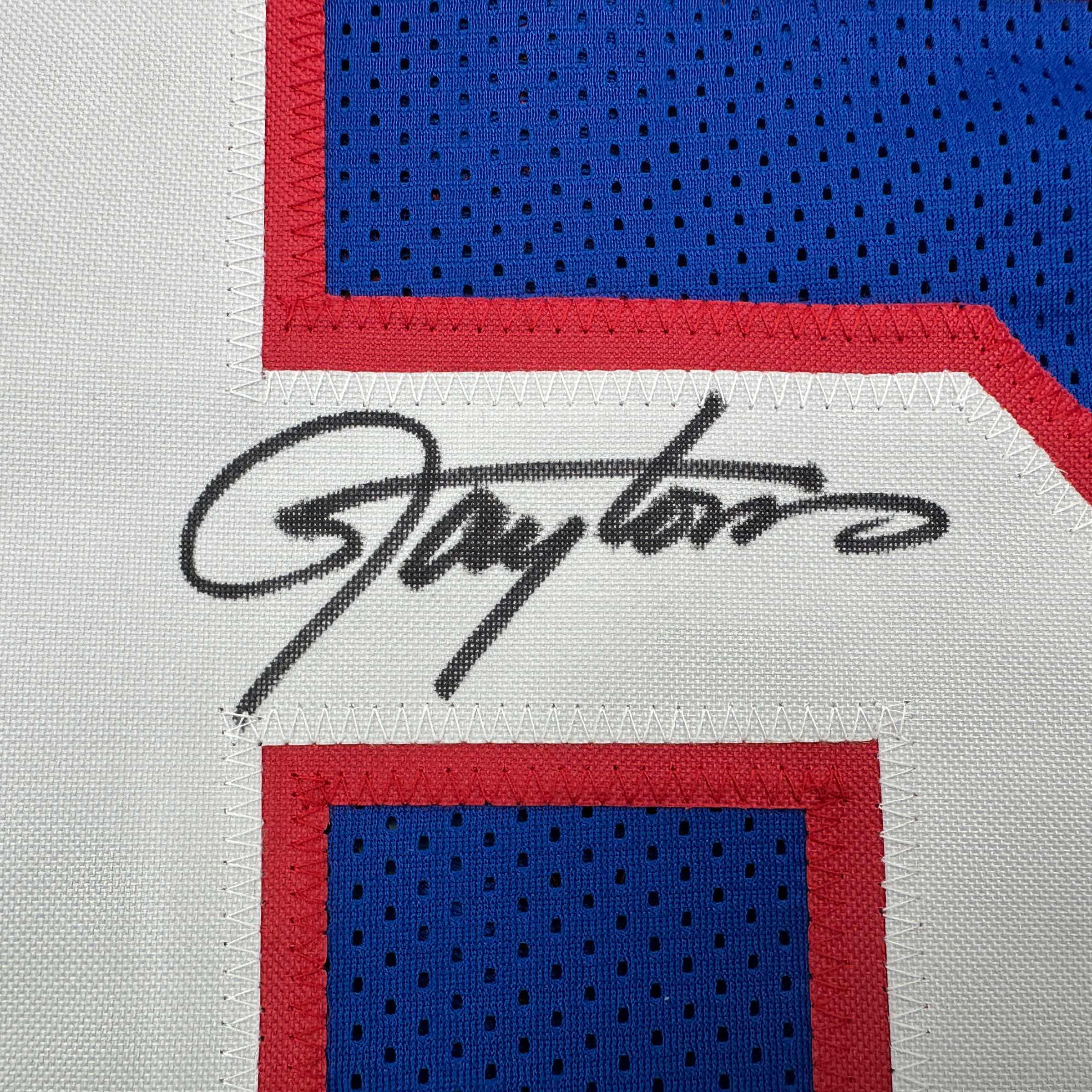 Autographed/Signed Lawrence Taylor New York Blue Stat Football Jersey Beckett BAS COA - Image 3