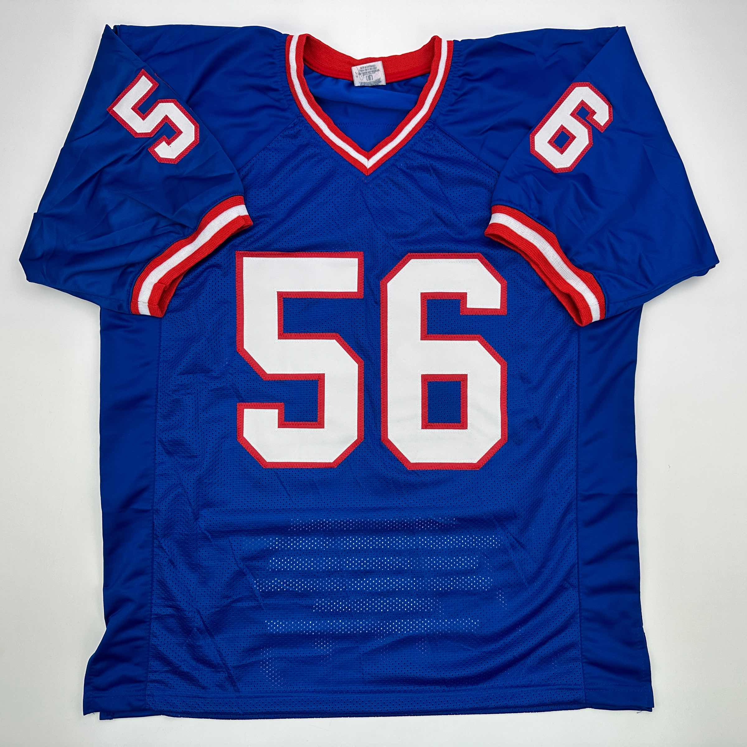 Autographed/Signed Lawrence Taylor New York Blue Stat Football Jersey Beckett BAS COA - Image 4