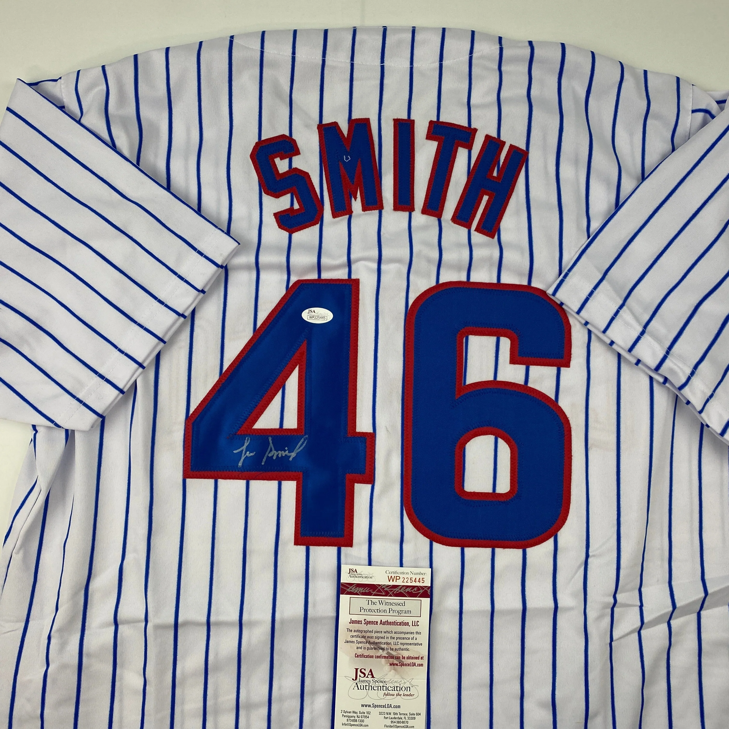 Autographed/Signed Lee Smith Chicago Pinstripe Baseball Jersey JSA COA - Image 2