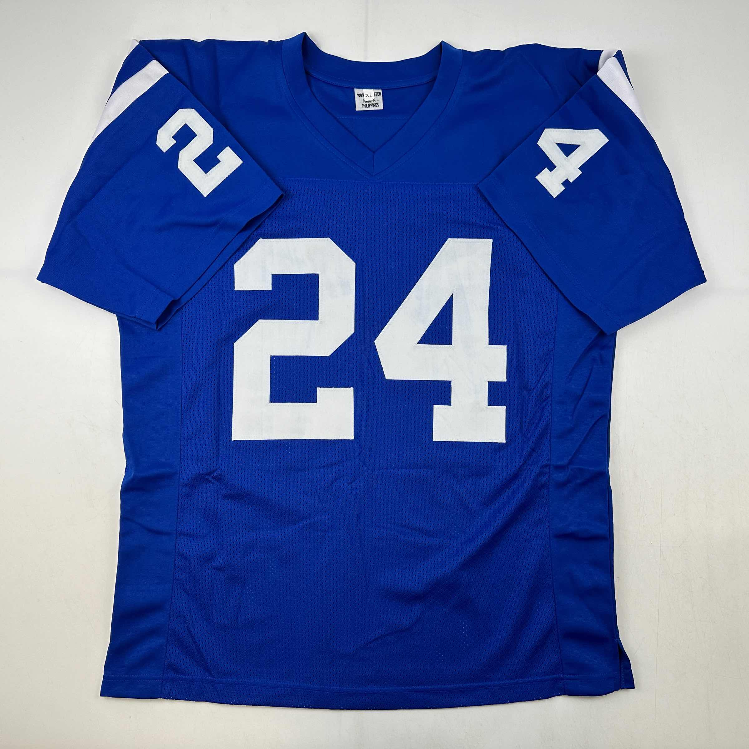 Autographed/Signed Lenny Moore HOF 75 Baltimore Blue Football Jersey JSA COA - Image 4