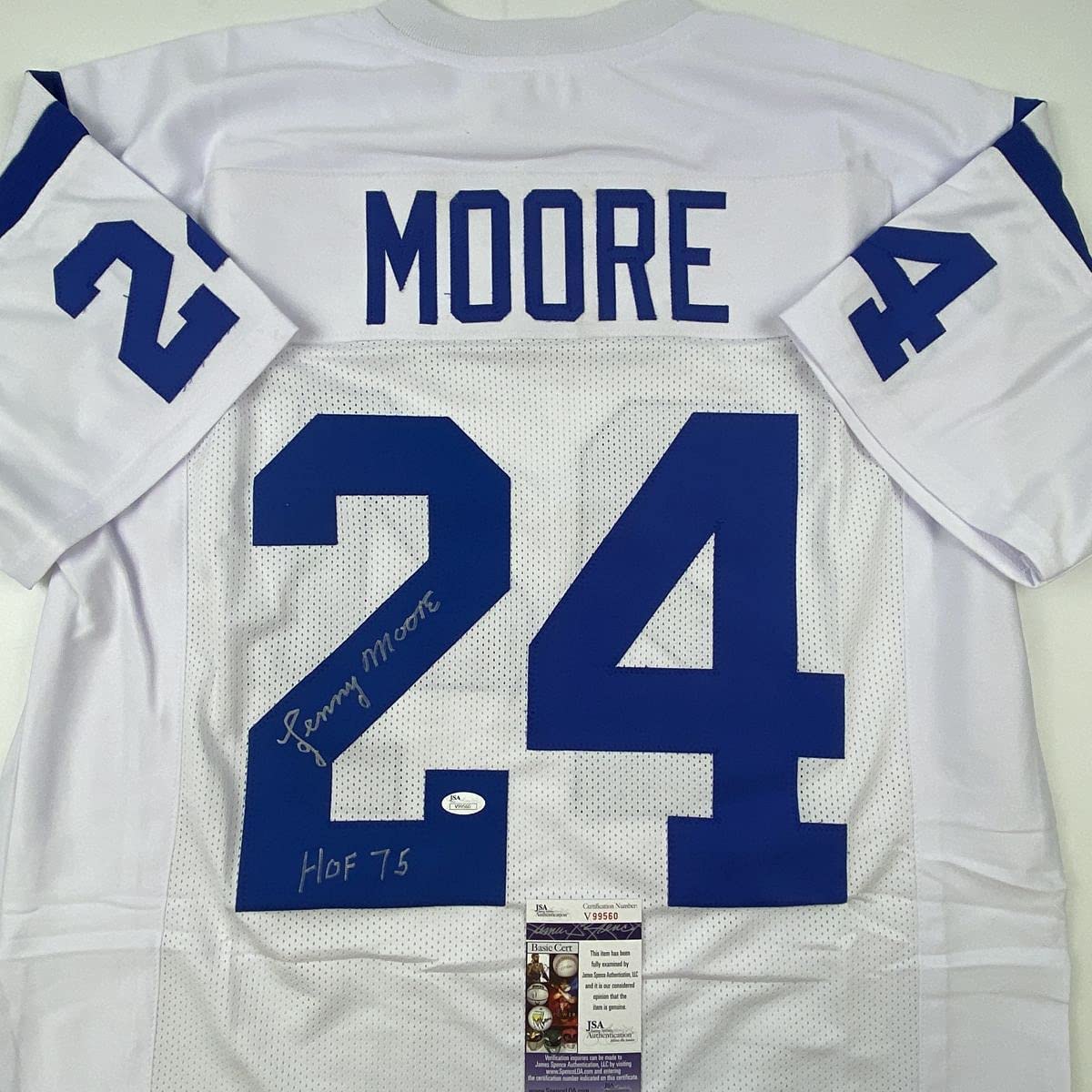 Autographed/Signed Lenny Moore HOF 75 Baltimore White Football Jersey JSA COA - Image 2