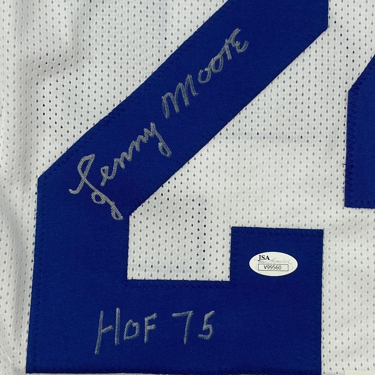Autographed/Signed Lenny Moore HOF 75 Baltimore White Football Jersey JSA COA - Image 3