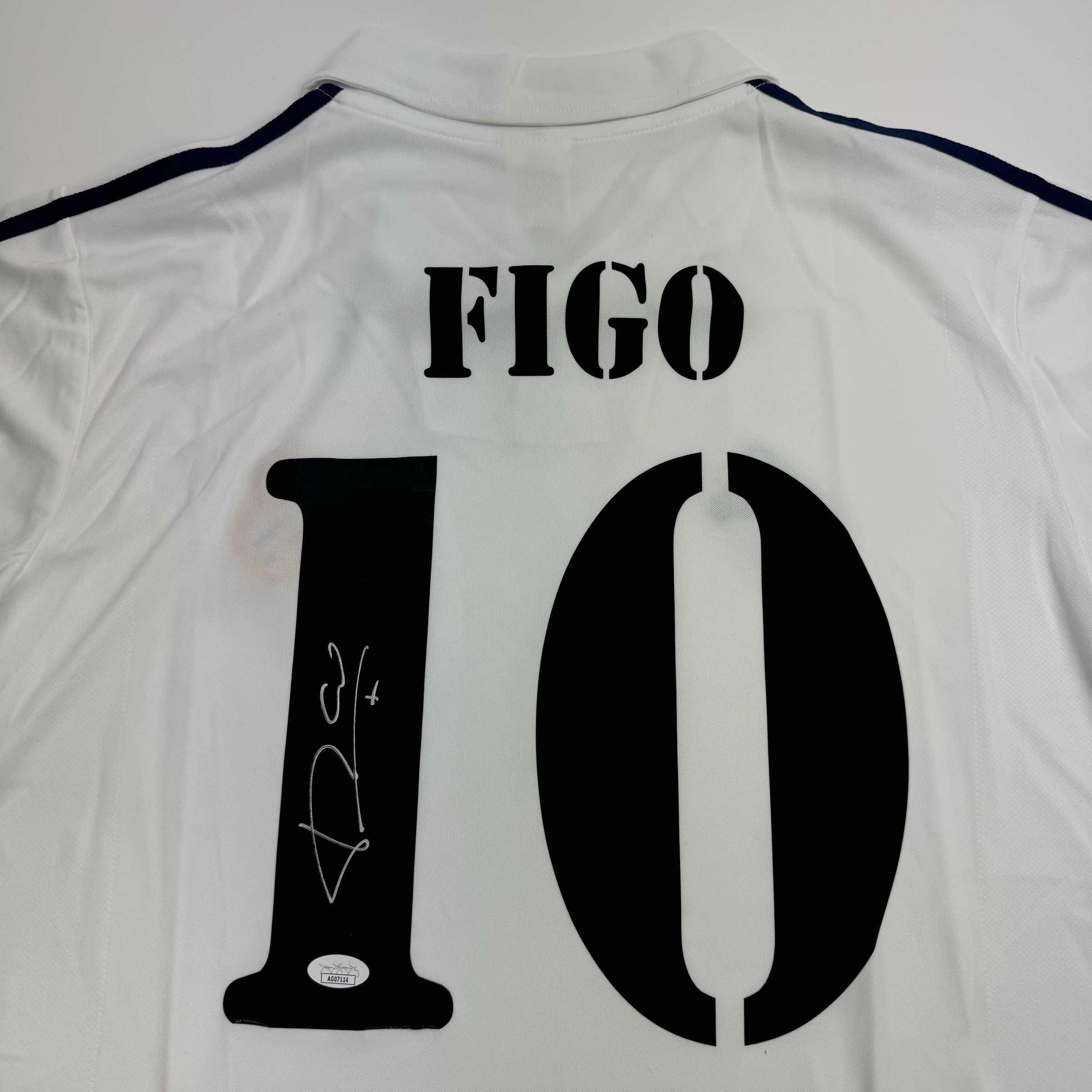 Autographed/Signed Luis Figo Real Madrid White Soccer Jersey Beckett BAS COA - Image 2