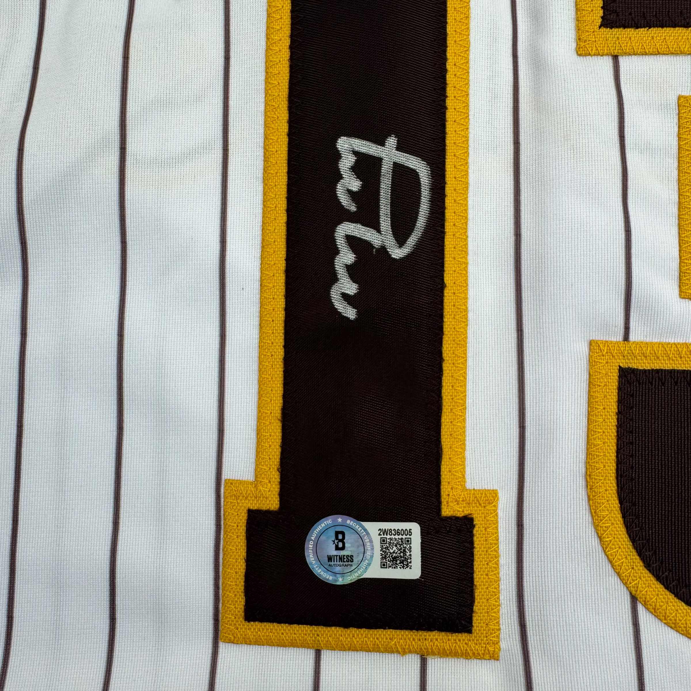 Autographed/Signed Manny Machado San Diego Pinstripe Baseball Jersey Beckett BAS COA - Image 3