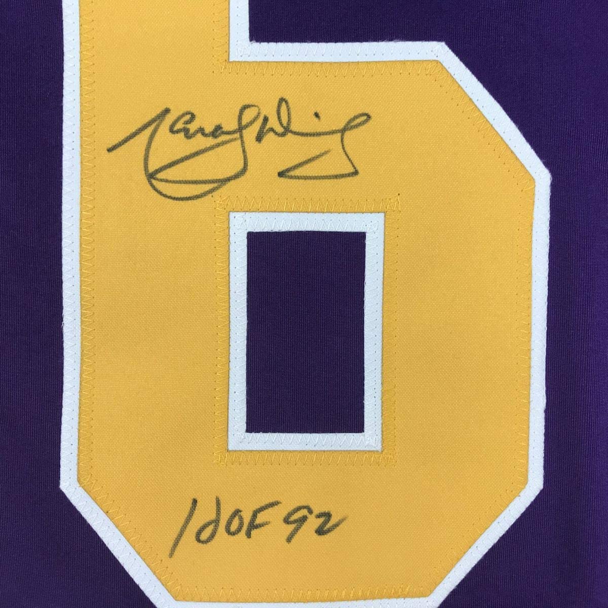 Autographed/Signed Marcel Dionne HOF 92 Los Angeles LA Purple Hockey Jersey JSA COA - Image 3