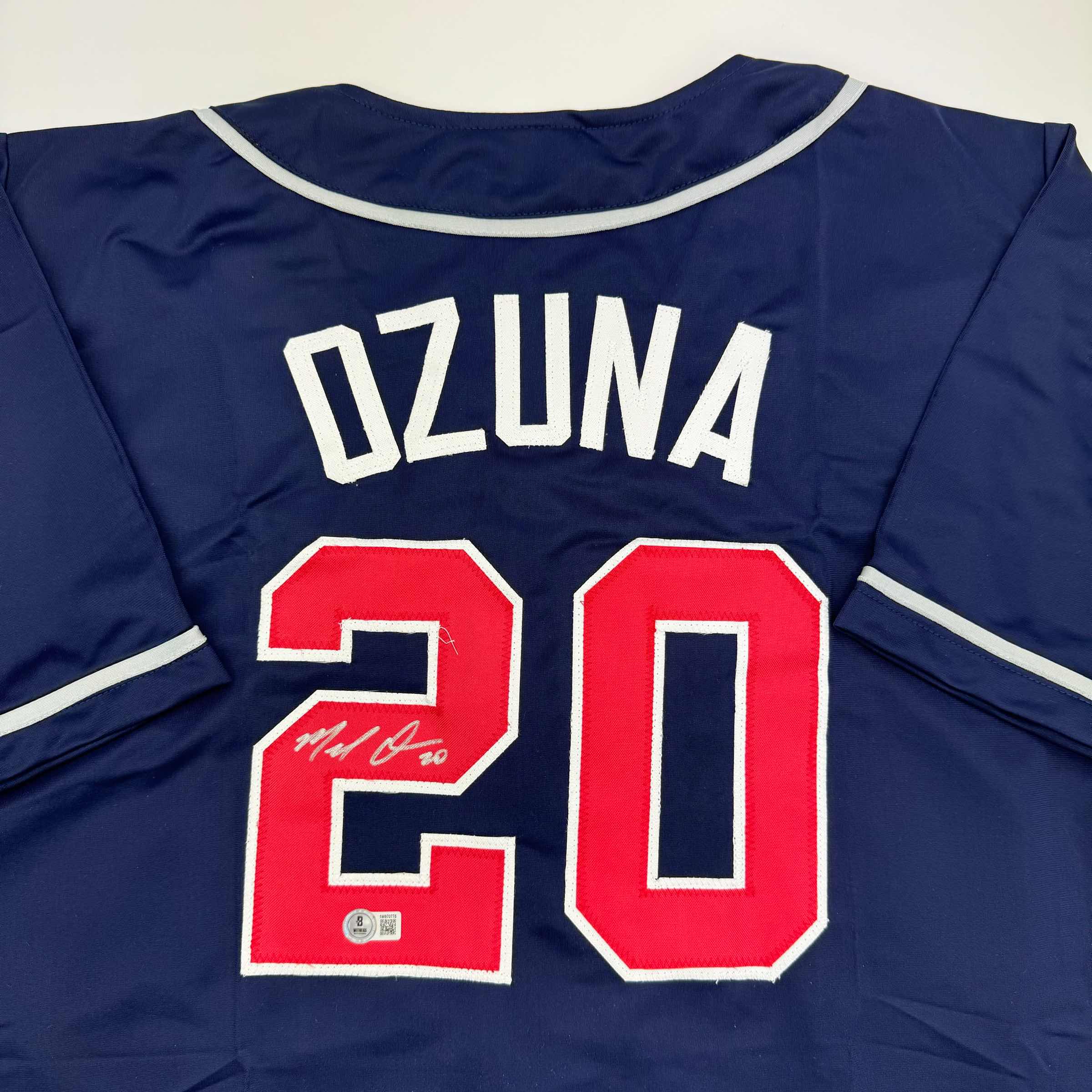 Autographed/Signed Marcell Ozuna Atlanta Blue Baseball Jersey Beckett BAS COA - Image 2