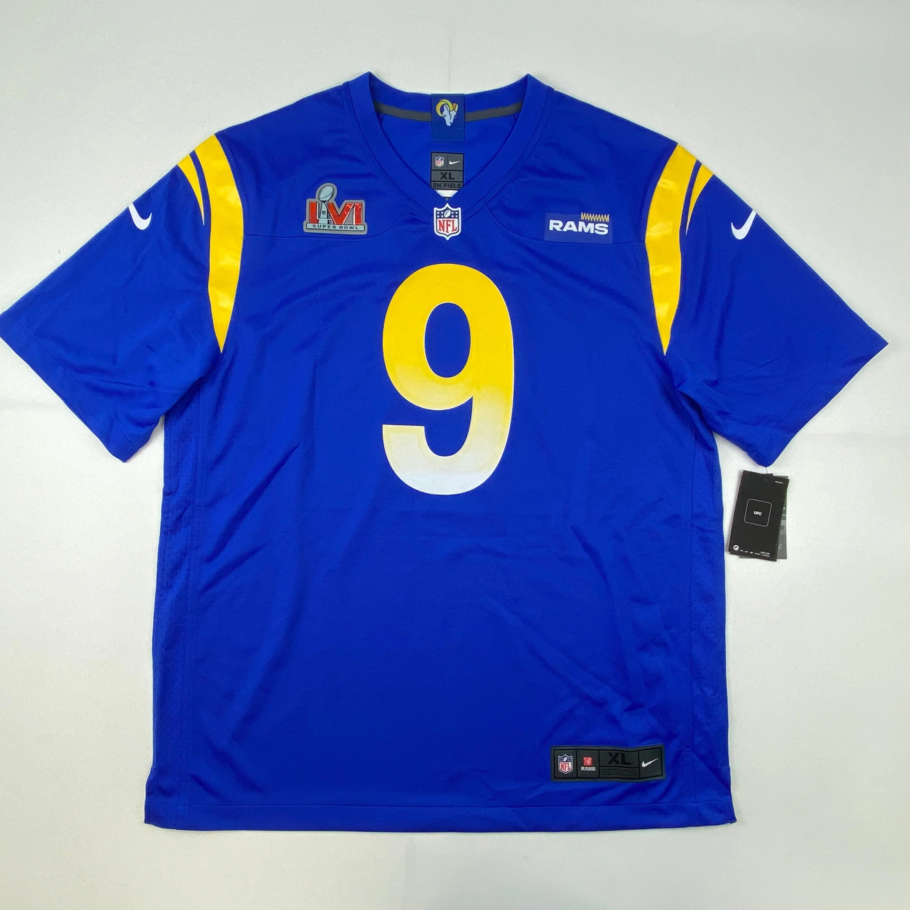 Autographed/Signed Matthew Stafford Los Angeles Rams Blue Authentic Nike Game Super Bowl LVI Football Jersey Fanatics COA - Image 4