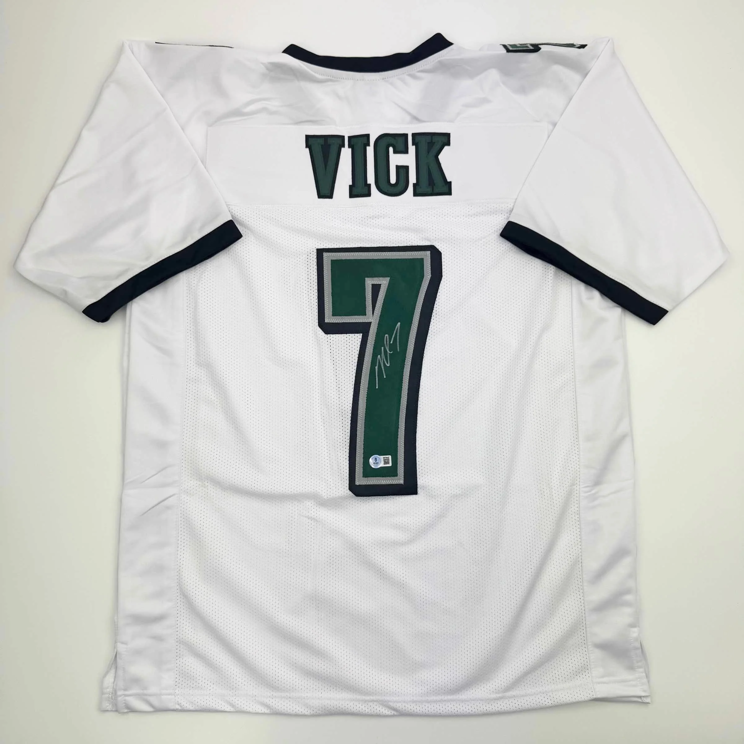 Autographed/Signed Michael Mike Vick Philadelphia White Football Jersey Beckett BAS COA