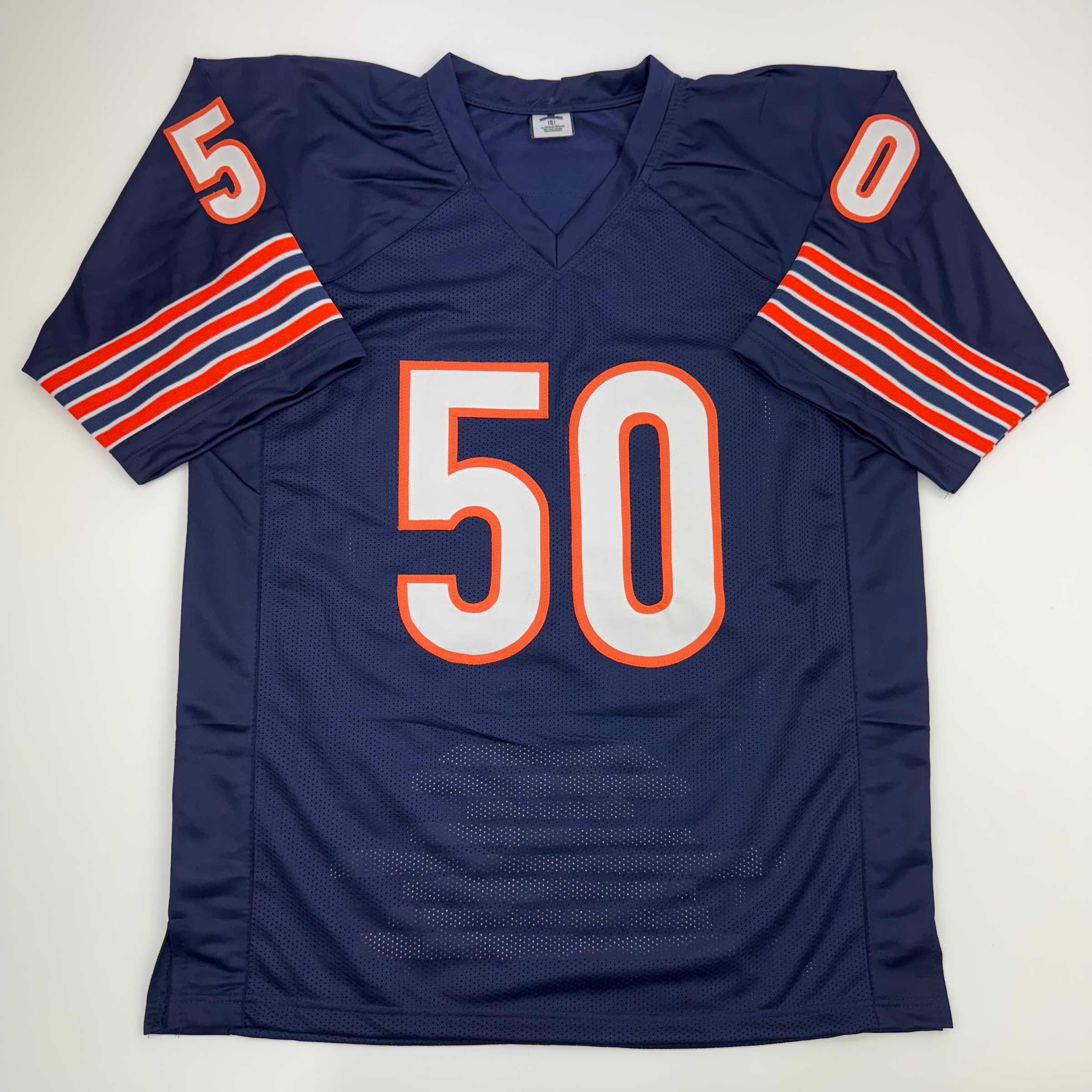 Autographed/Signed Mike Singletary Chicago Blue Stat Football Jersey Beckett BAS COA - Image 4