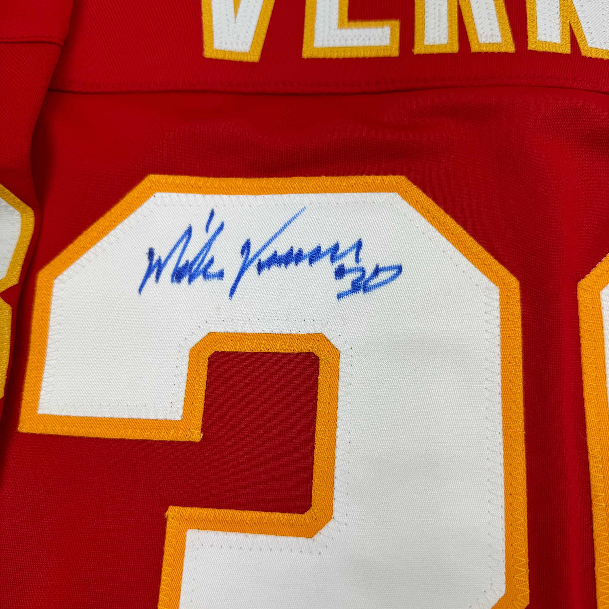 Autographed/Signed Mike Vernon Calgary Red Hockey Jersey JSA COA - Image 3