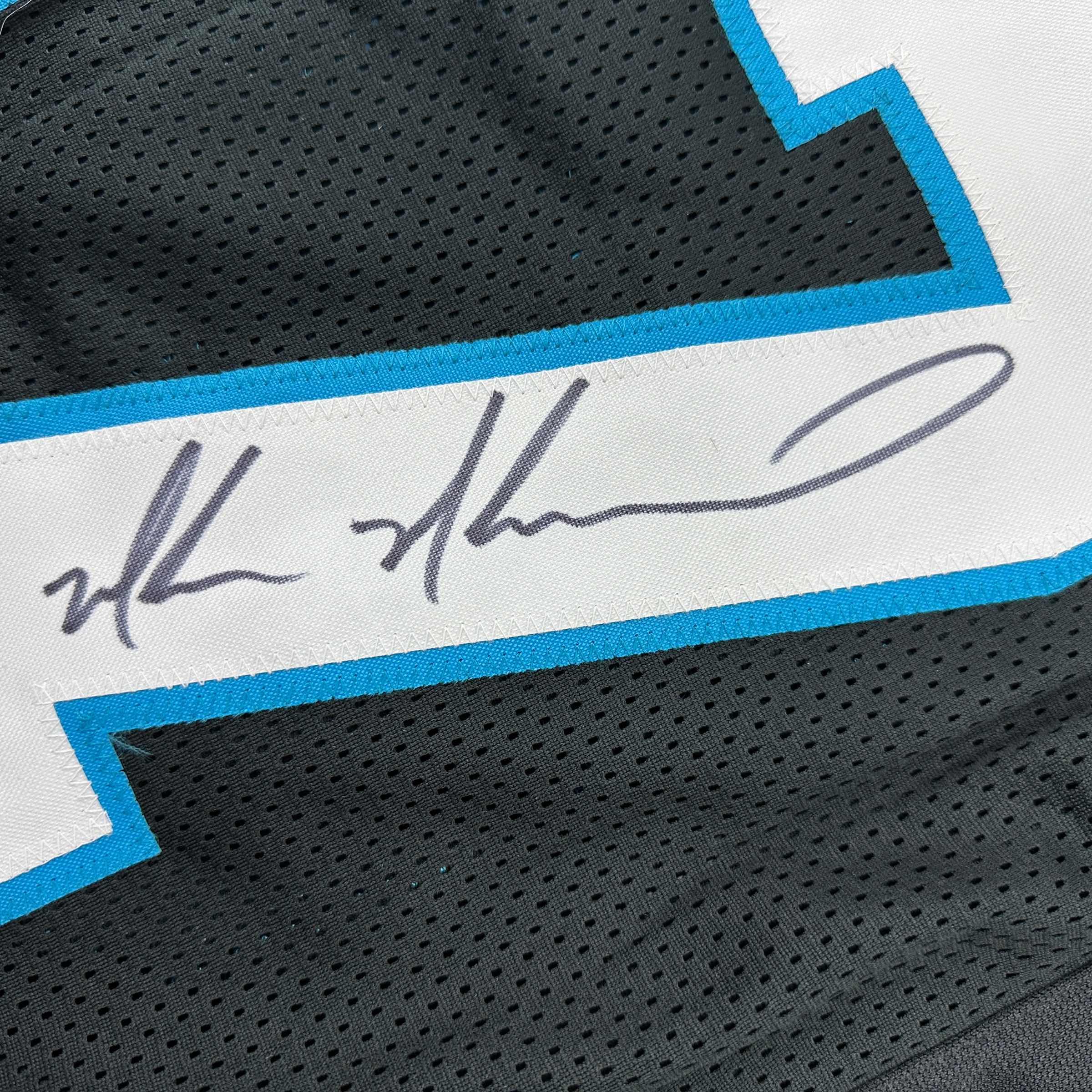 Autographed/Signed Muhsin Muhammad Carolina Black Football Jersey Beckett BAS COA - Image 3