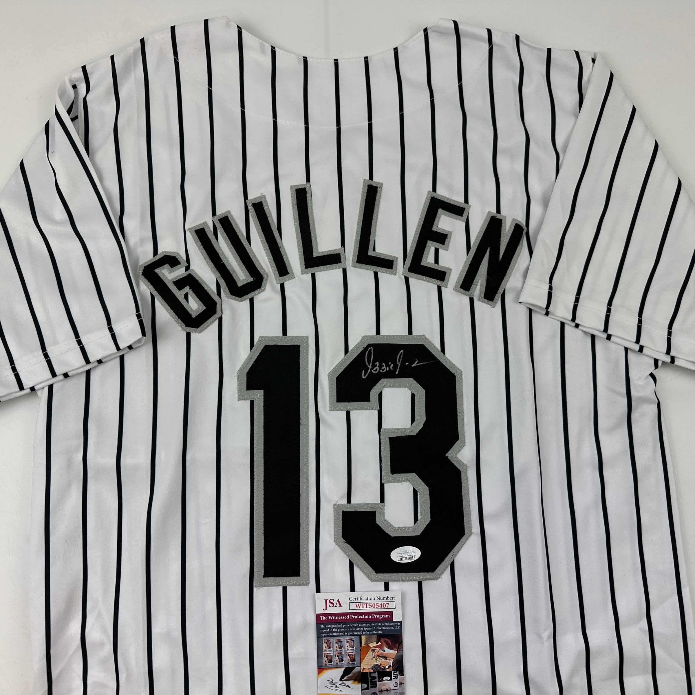 Autographed/Signed Ozzie Guillen Chicago Pinstripe Baseball Jersey JSA COA - Image 2