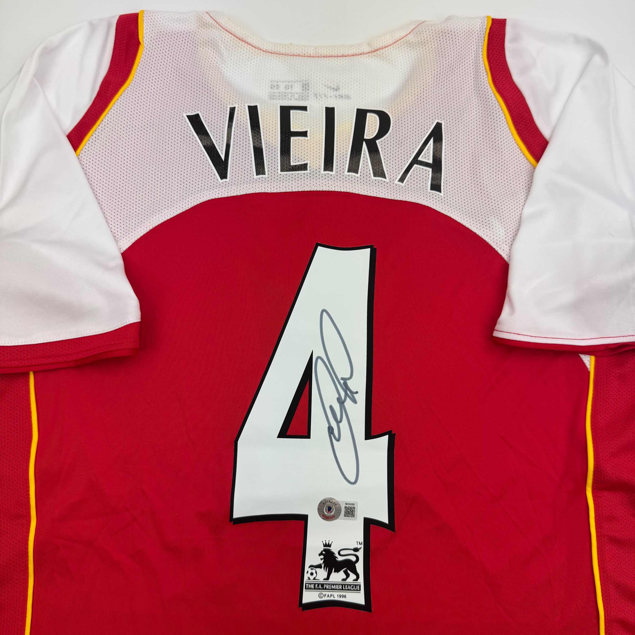 Autographed/Signed Patrick Vieira Arsenal Red Soccer Jersey Beckett BAS COA - Image 2