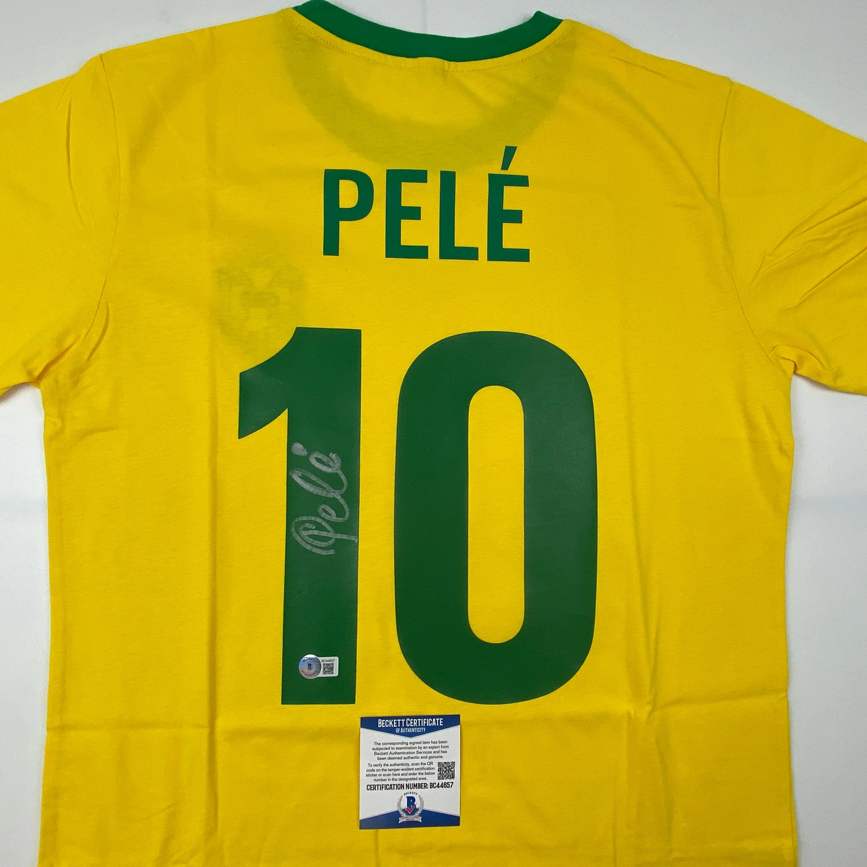 Autographed/Signed Pele Brazil Yellow Soccer Futbol Jersey Beckett BAS COA Auto #2 - Image 2