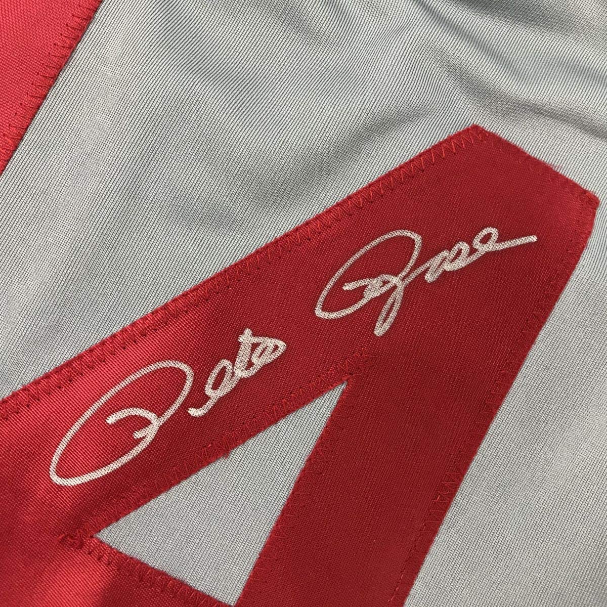 Autographed/Signed Pete Rose Cincinnati Grey Baseball Jersey JSA COA - Image 3