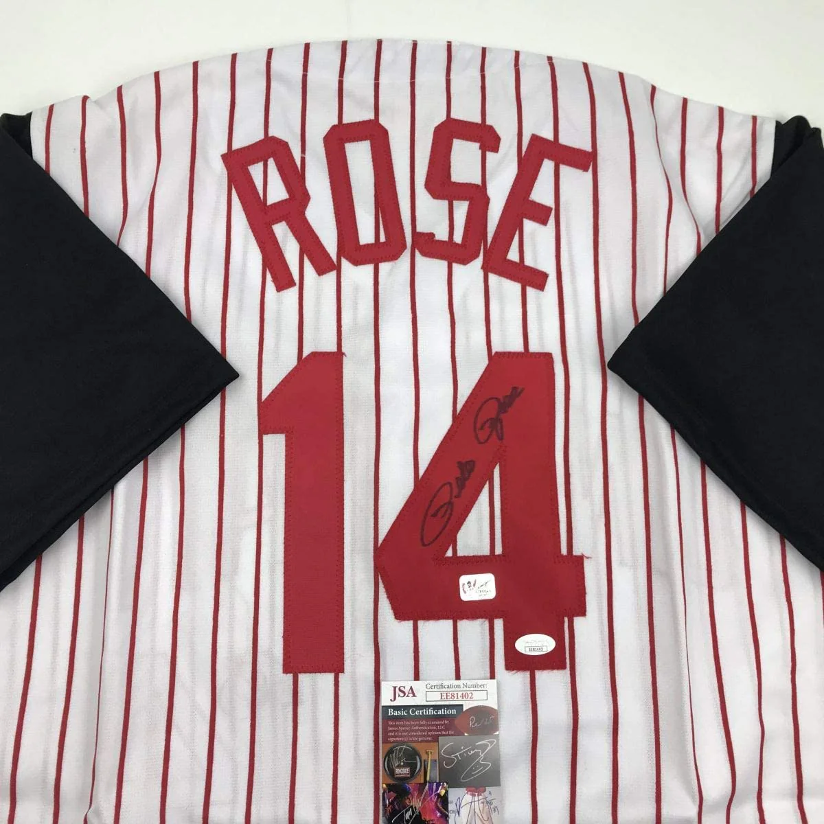 Autographed/Signed Pete Rose Cincinnati Pinstripe Baseball Jersey JSA COA - Image 2