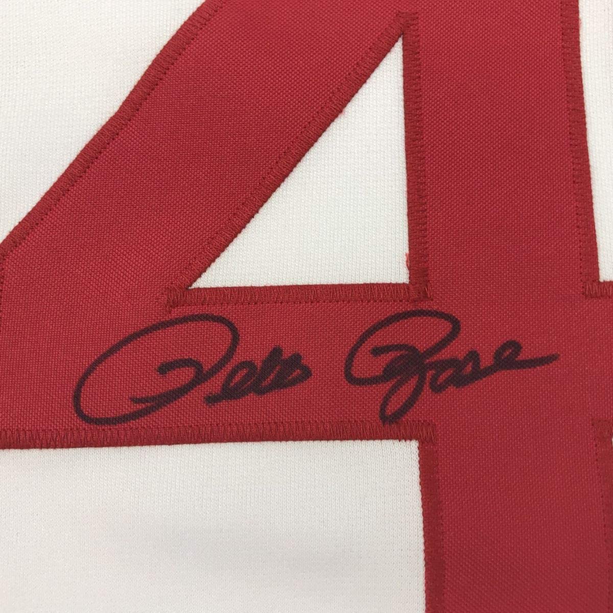 Autographed/Signed Pete Rose Cincinnati White Baseball Jersey JSA COA - Image 3