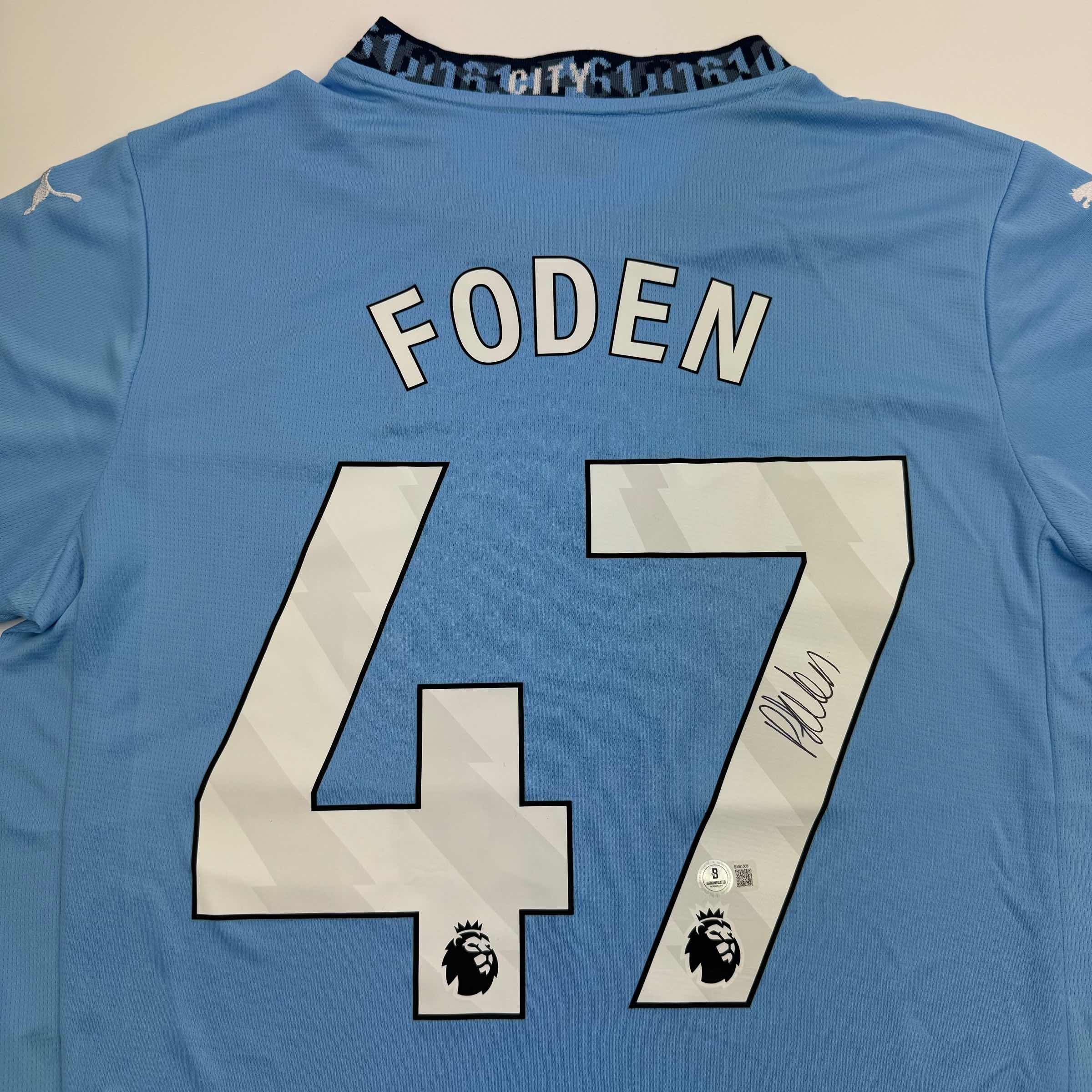 Autographed/Signed Phil Foden Manchester City Blue Soccer Futbol Jersey Beckett BAS COA #3 - Image 2