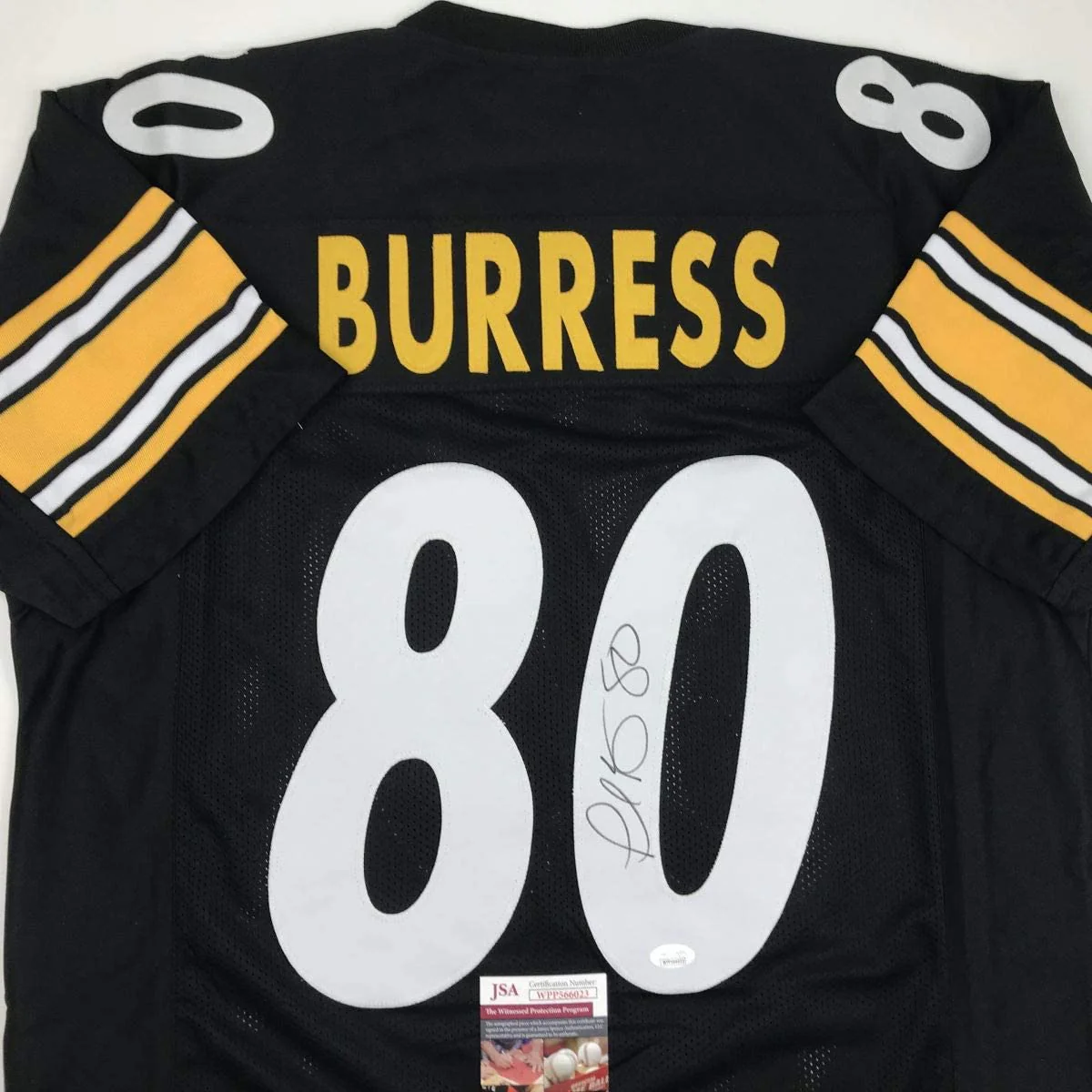 Autographed/Signed Plaxico Burress Pittsburgh Black Football Jersey JSA COA - Image 2