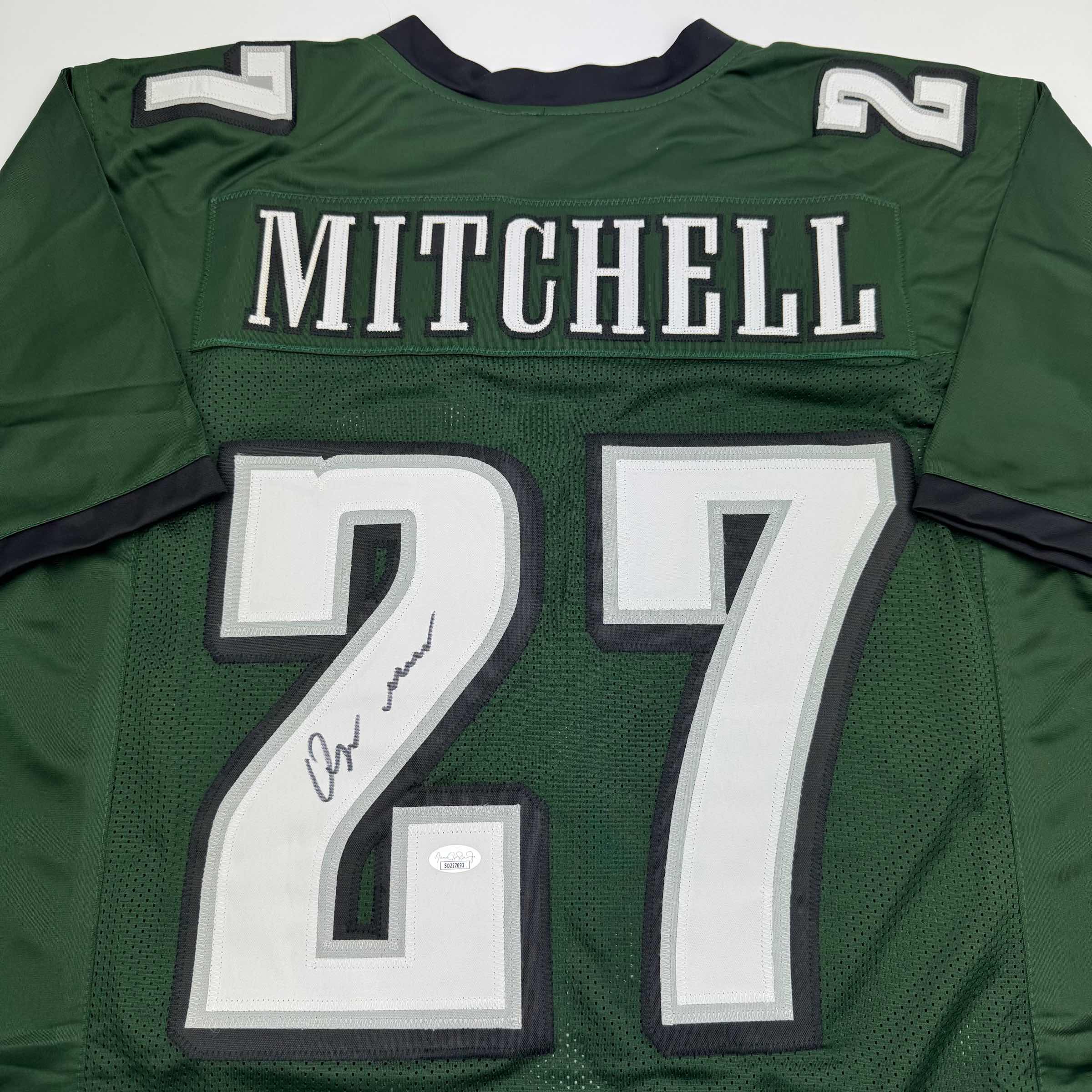 Autographed/Signed Quinyon Mitchell Philadelphia Green Football Jersey JSA COA - Image 2