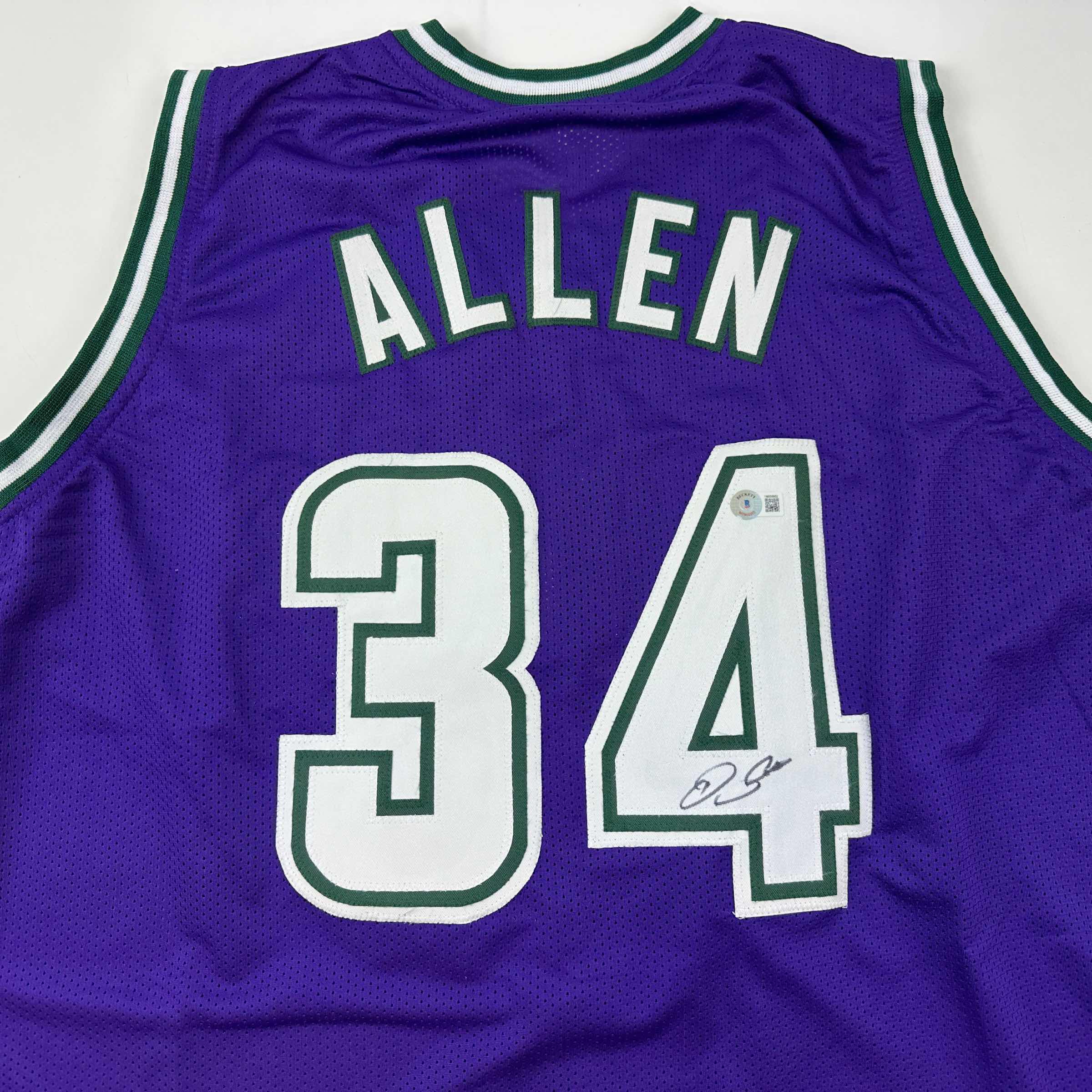 Autographed/Signed Ray Allen Milwaukee Purple Basketball Jersey Beckett BAS COA - Image 2