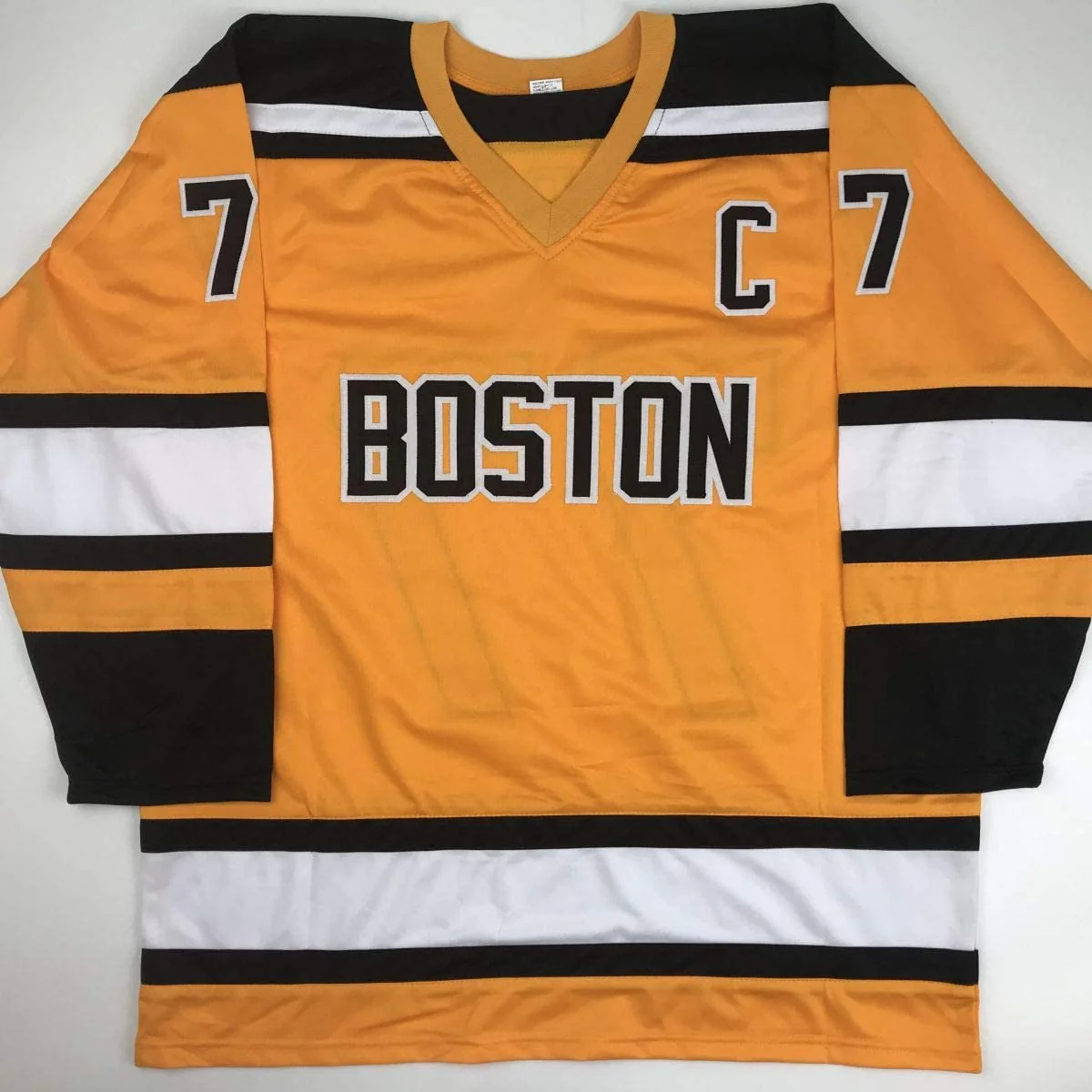 Autographed/Signed Ray Bourque Boston Yellow Hockey Jersey JSA COA - Image 4