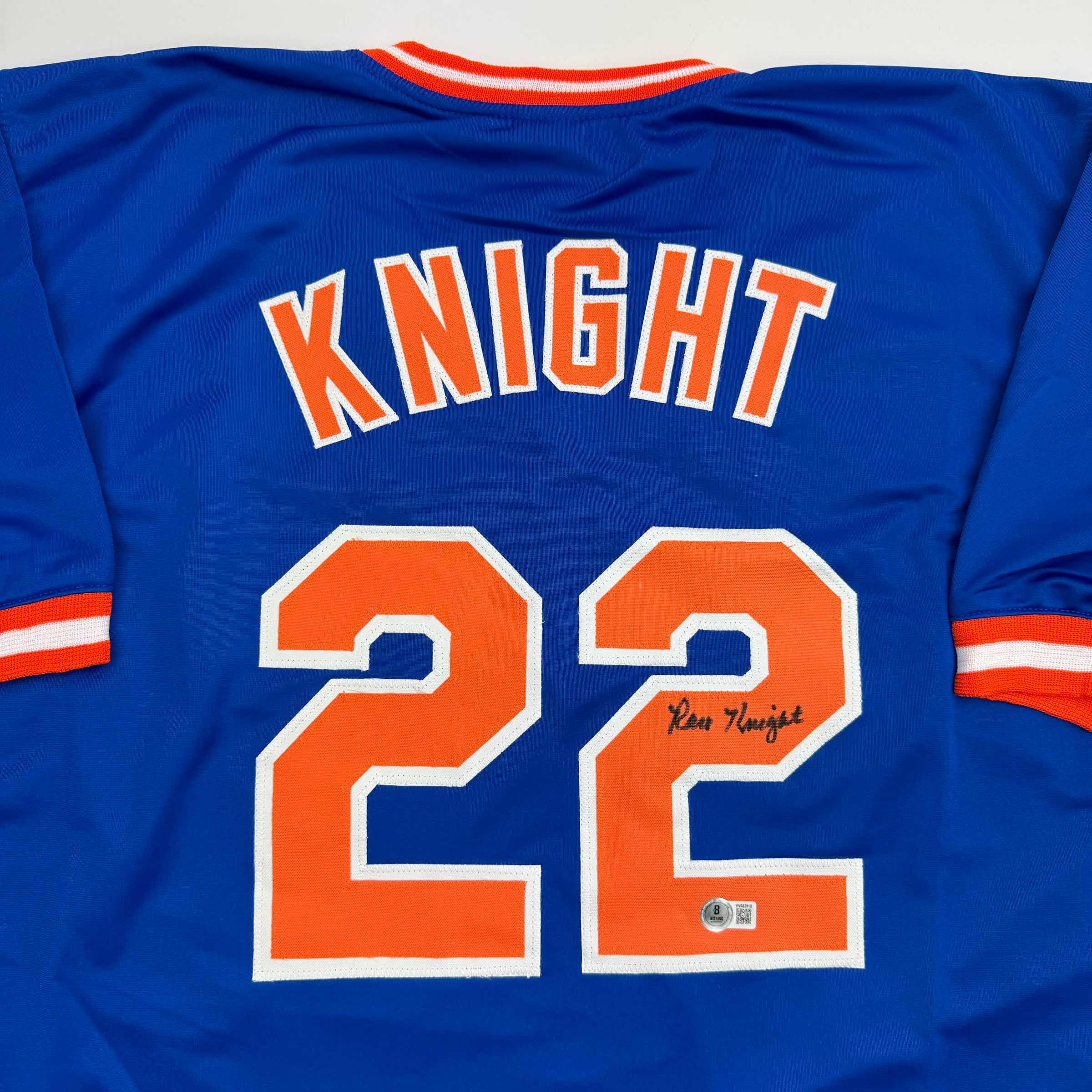 Autographed/Signed Ray Knight New York Blue Baseball Jersey Beckett BAS COA - Image 2