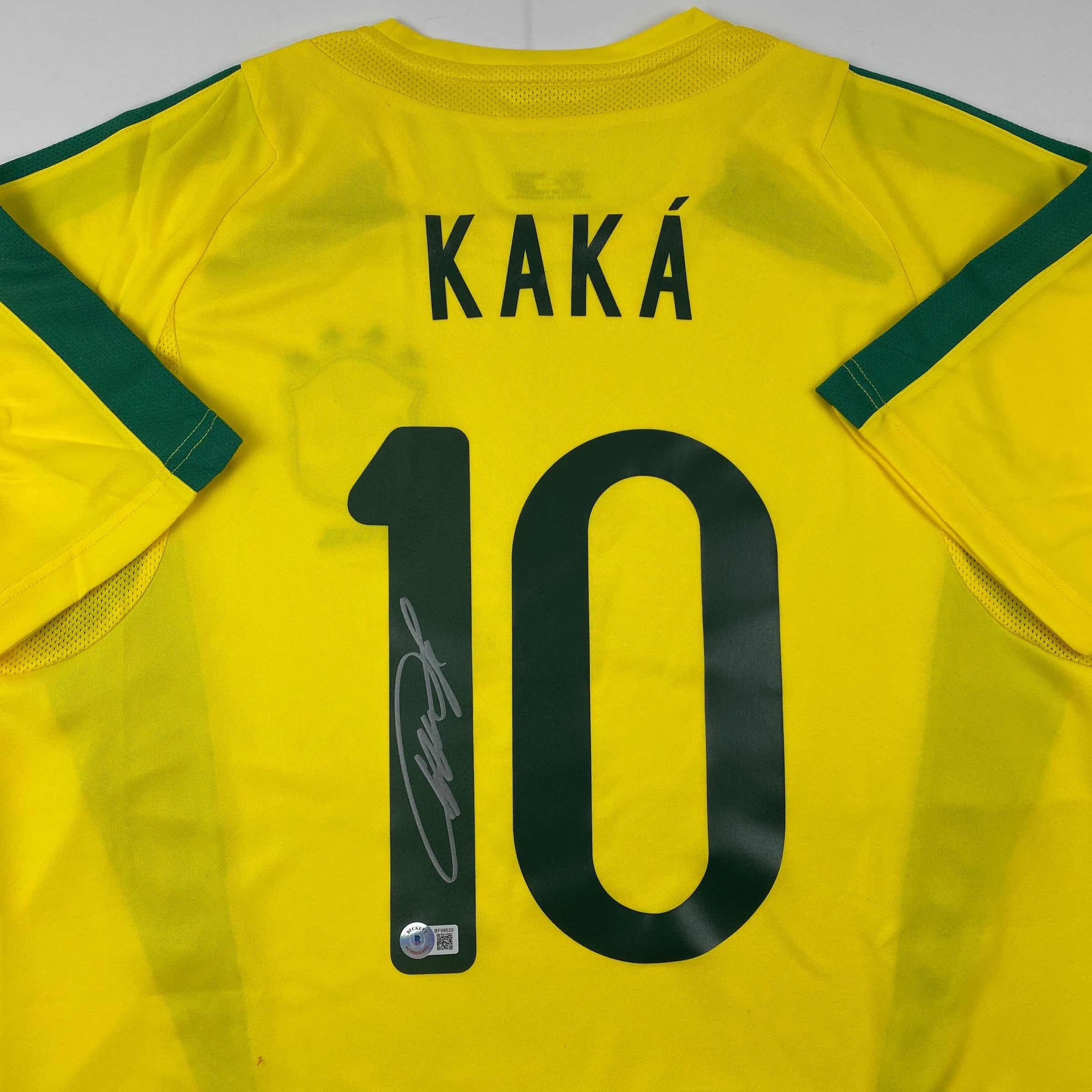 Autographed/Signed Ricardo Kaka Brazil Yellow Soccer Futbol Jersey Beckett BAS COA - Image 2