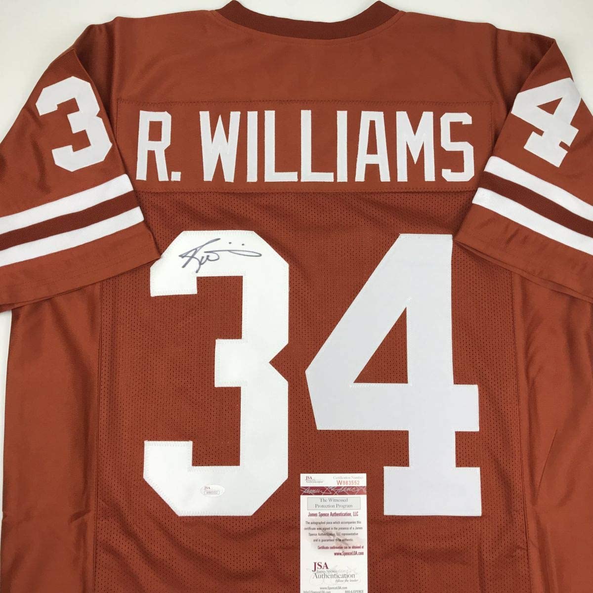 Autographed/Signed Ricky Williams Texas Orange College Football Jersey JSA COA - Image 2