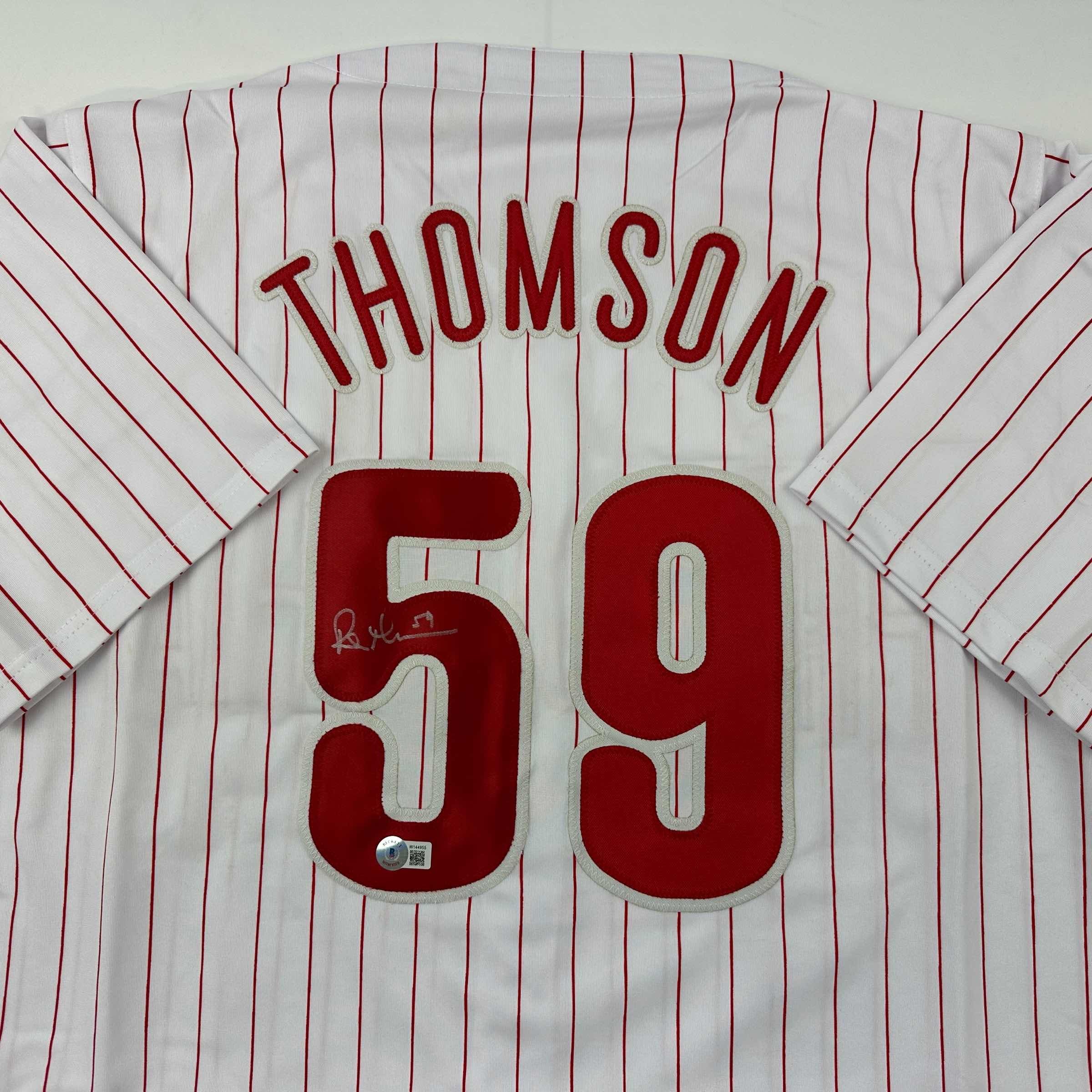 Autographed/Signed Rob Thomson Philadelphia Pinstripe Baseball Jersey Beckett BAS COA - Image 2