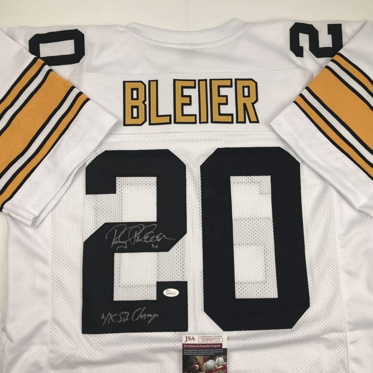 Autographed/Signed Rocky Bleier 4x SB Champ Pittsburgh White Football Jersey JSA COA - Image 2