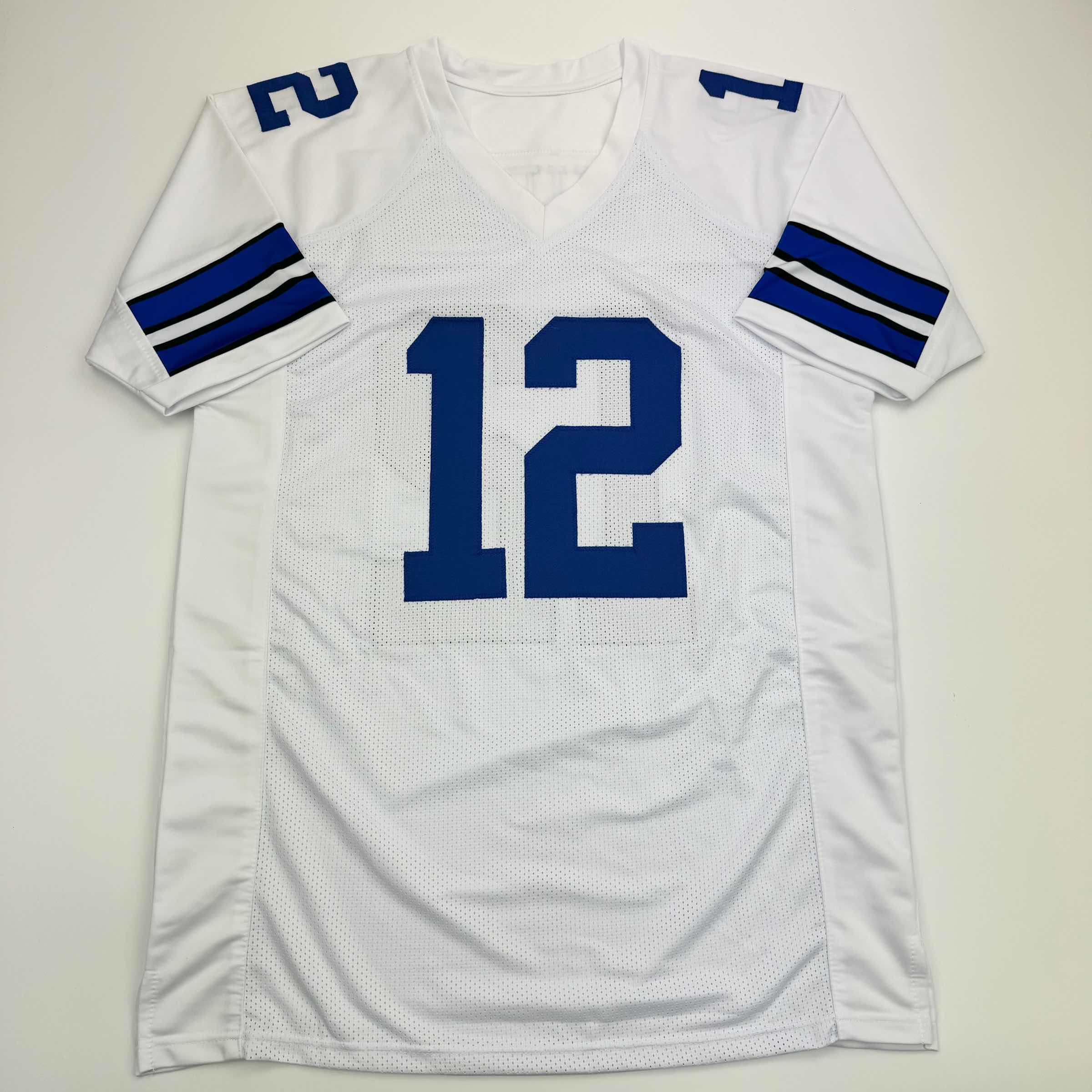 Autographed/Signed Roger Staubach Dallas White Football Jersey Beckett BAS COA - Image 4