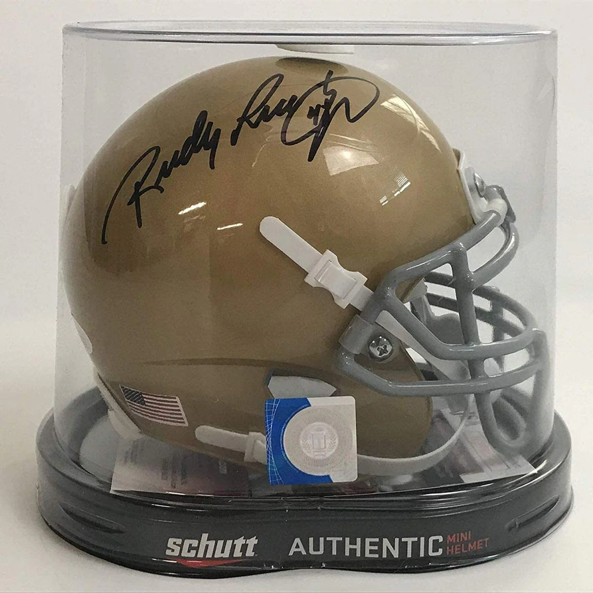 Autographed/Signed Rudy Ruettiger Notre Dame Irish Football Mini Helmet JSA COA - Image 3
