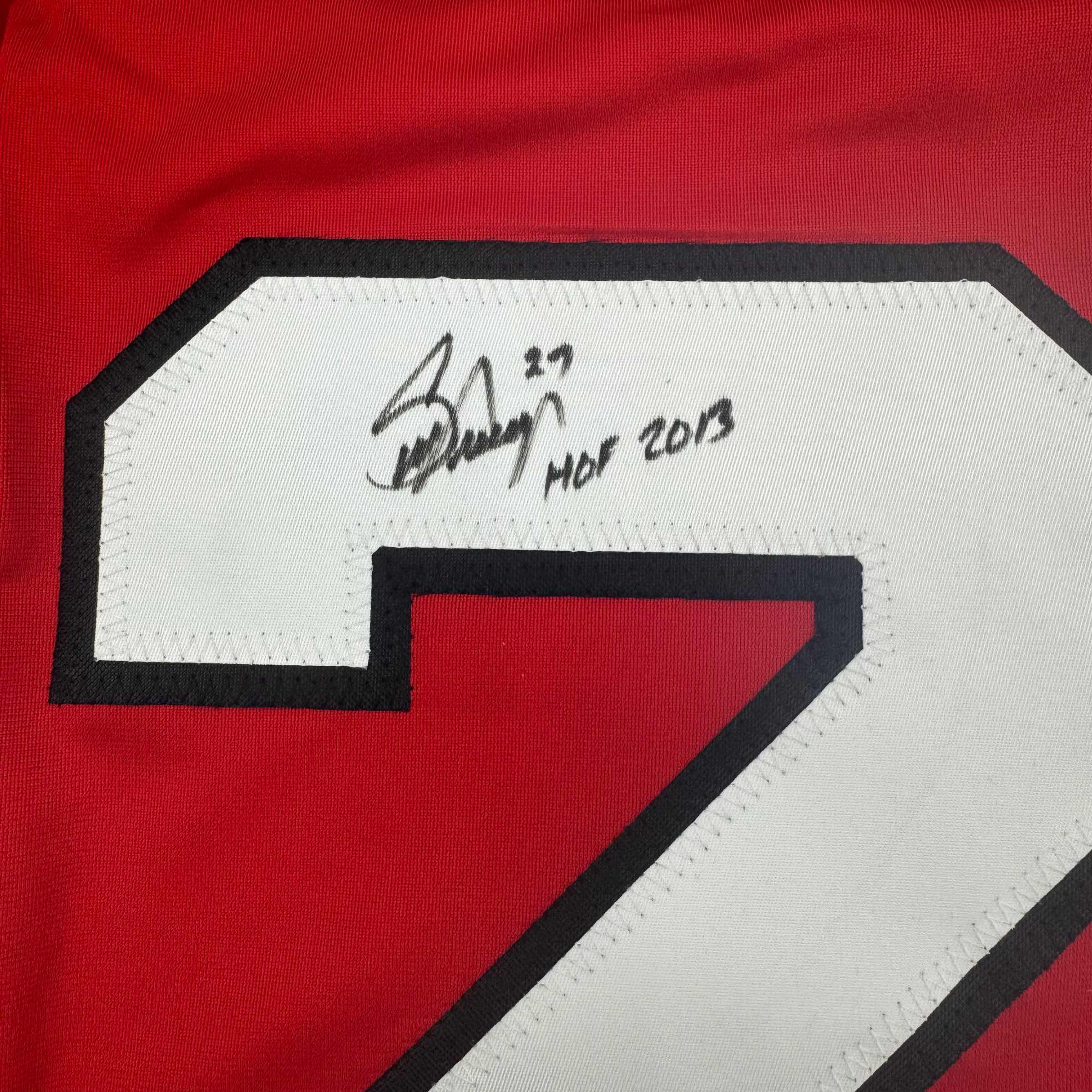 Autographed/Signed Scott Niedermayer "HOF 2013" New Jersey Red Hockey Jersey JSA COA - Image 3
