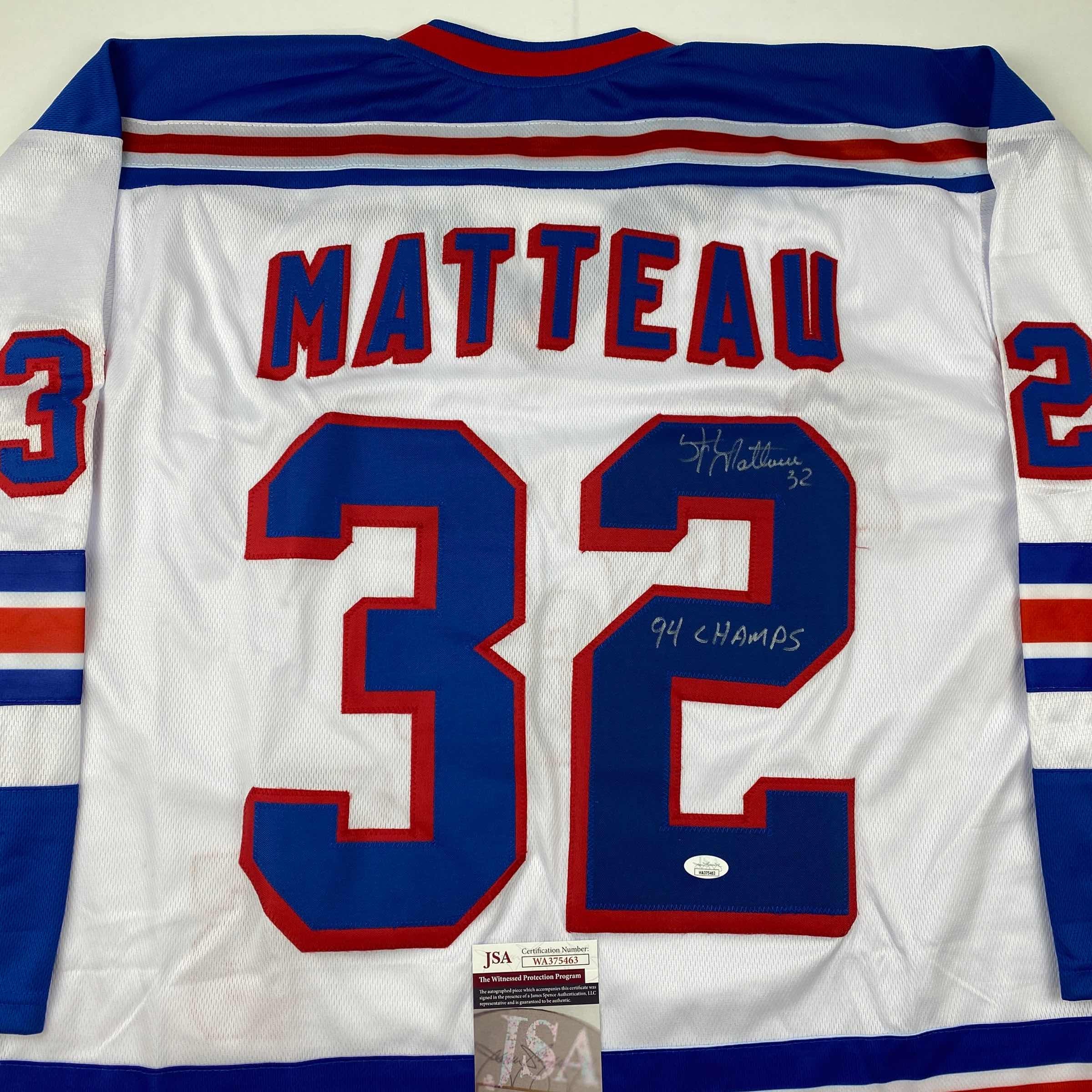 Autographed/Signed Stephane Matteau 94 Champs New York White Hockey Jersey JSA COA - Image 2