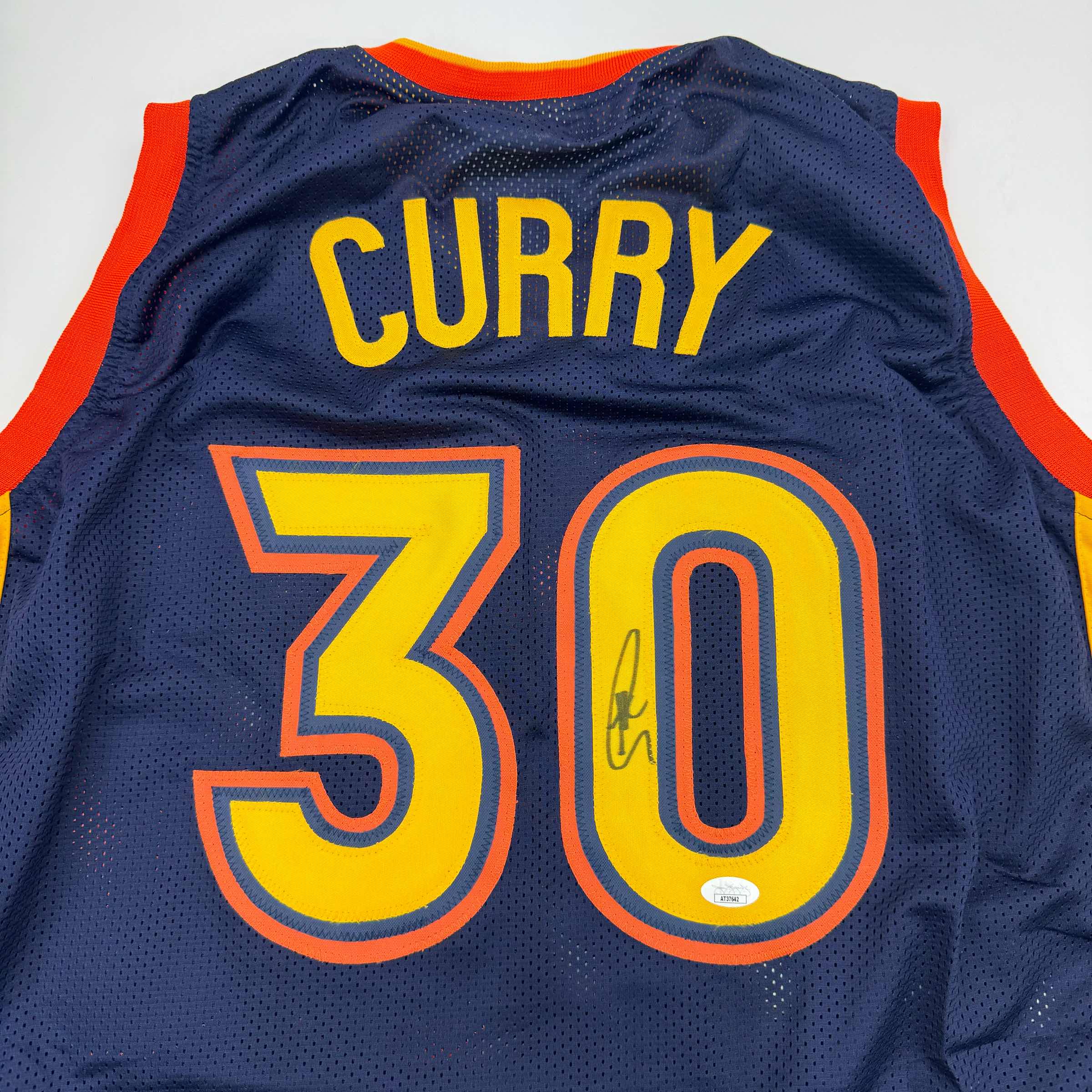 Autographed/Signed Stephen Steph Curry Golden State Navy Blue Throwback Basketball Jersey JSA COA - Image 2
