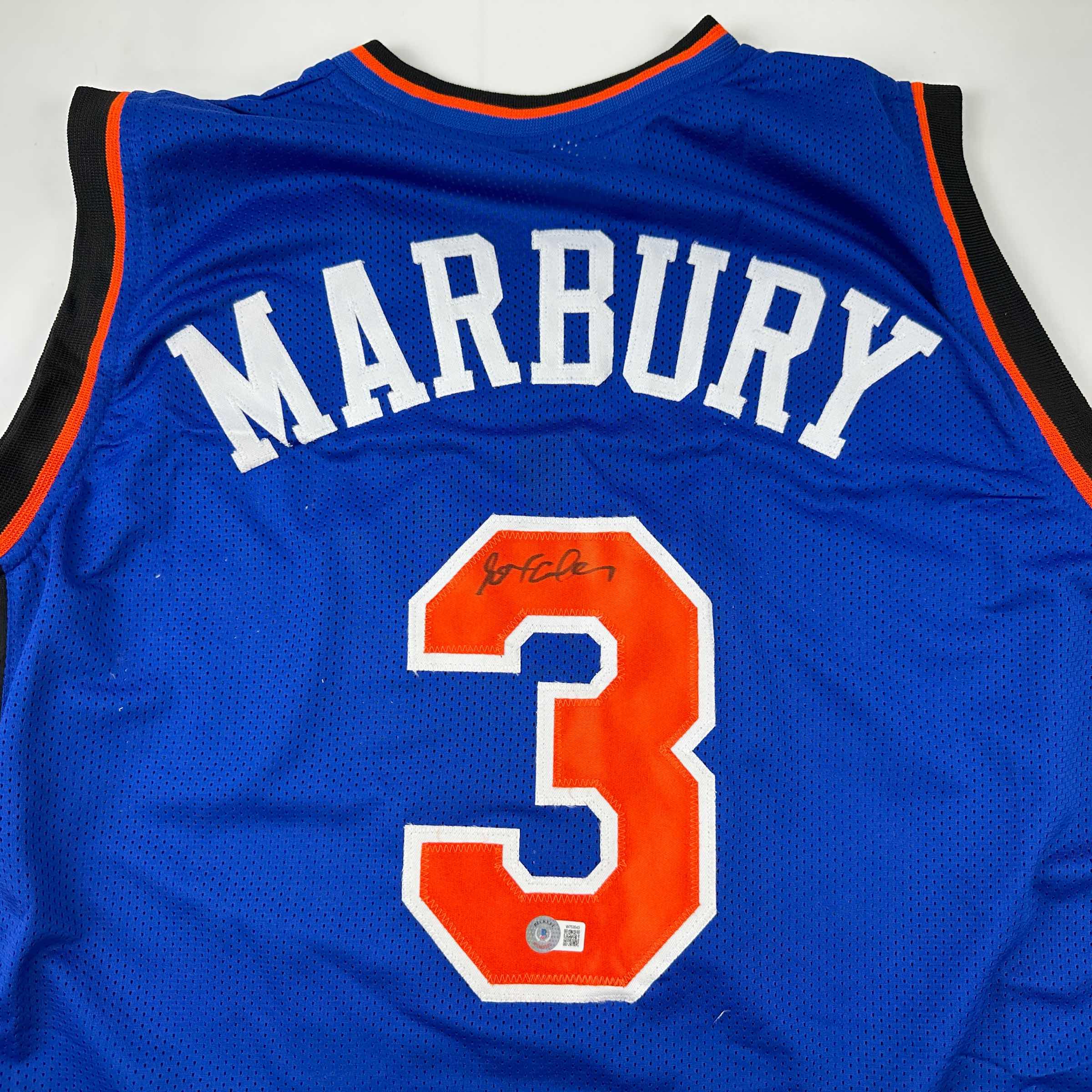Autographed/Signed Stephon Marbury New York Blue Basketball Jersey Beckett BAS COA - Image 2