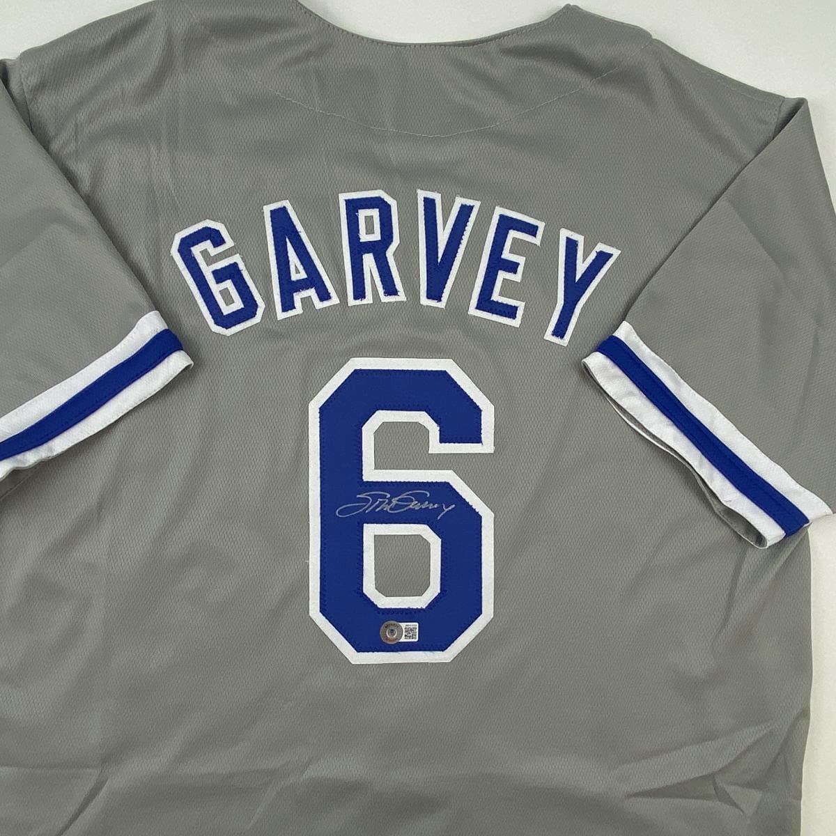 Autographed/Signed Steve Garvey Los Angeles LA Grey Baseball Jersey Beckett BAS COA - Image 2