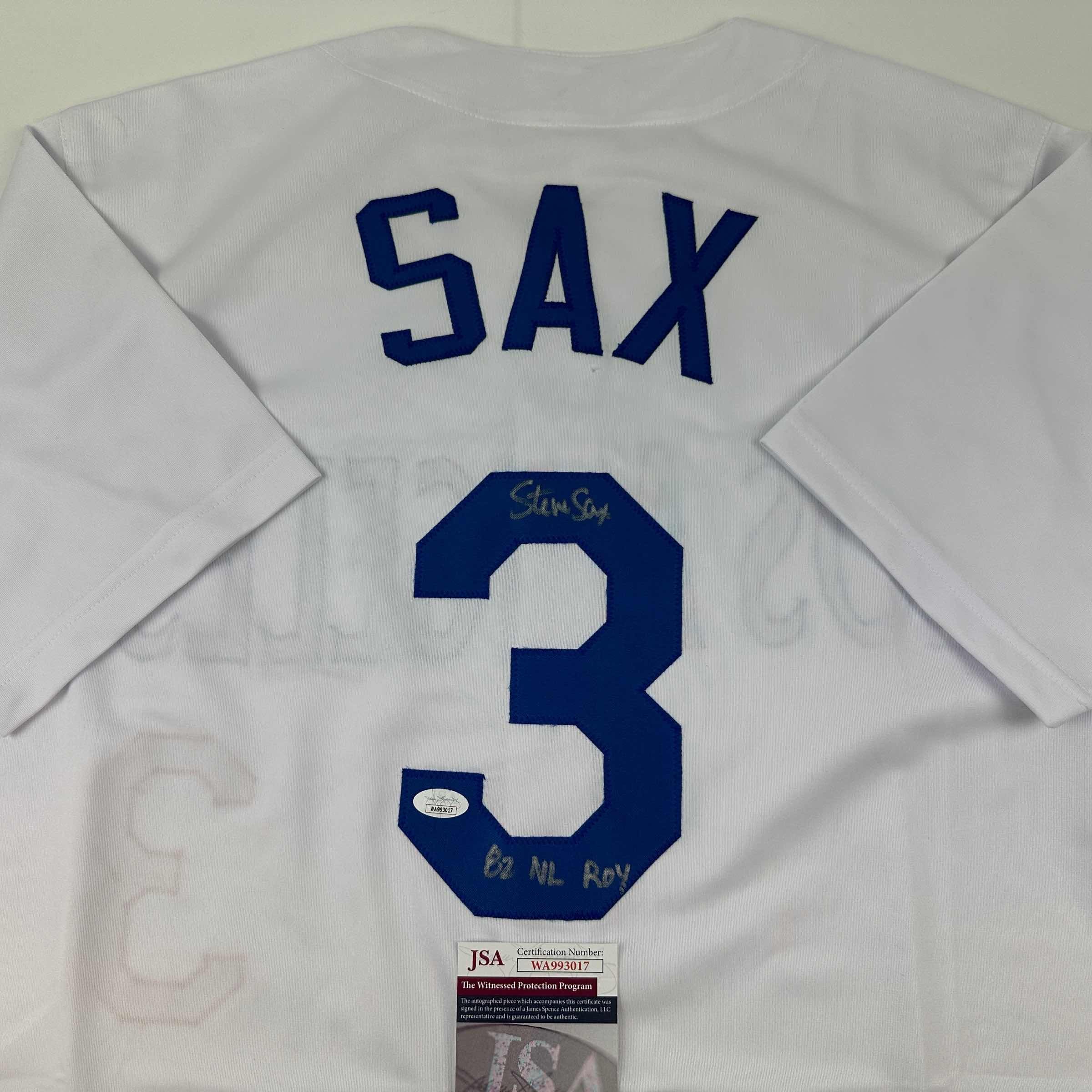 Autographed/Signed Steve Sax Los Angeles LA White Baseball Jersey JSA COA - Image 2
