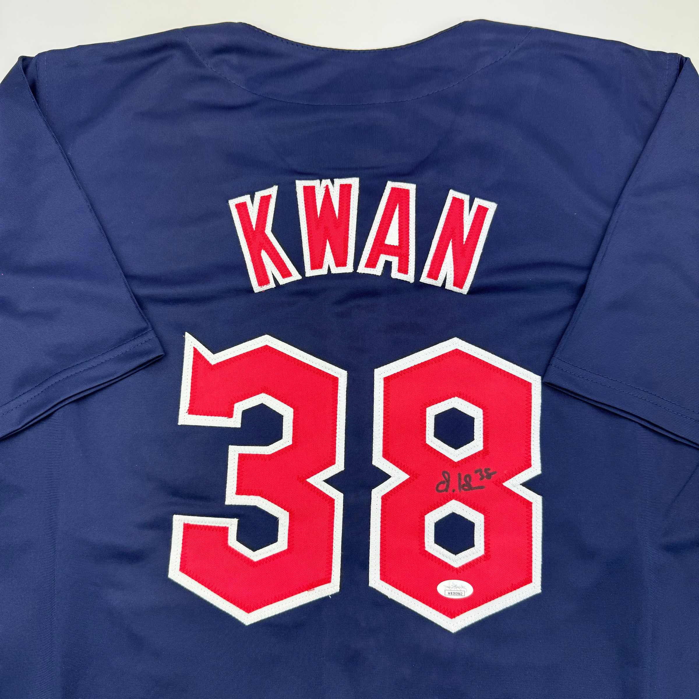 Autographed/Signed Steven Kwan Cleveland Blue Baseball Jersey JSA COA - Image 2