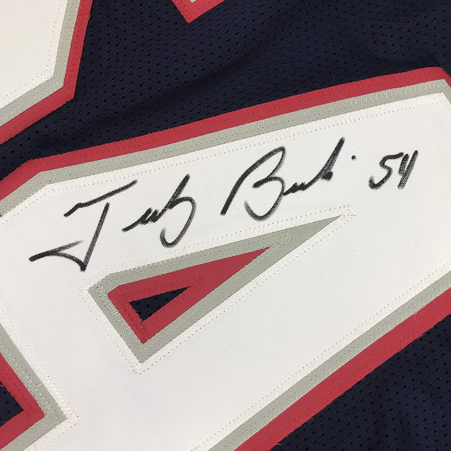 Autographed/Signed Tedy Bruschi New England Blue Football Jersey JSA COA - Image 3
